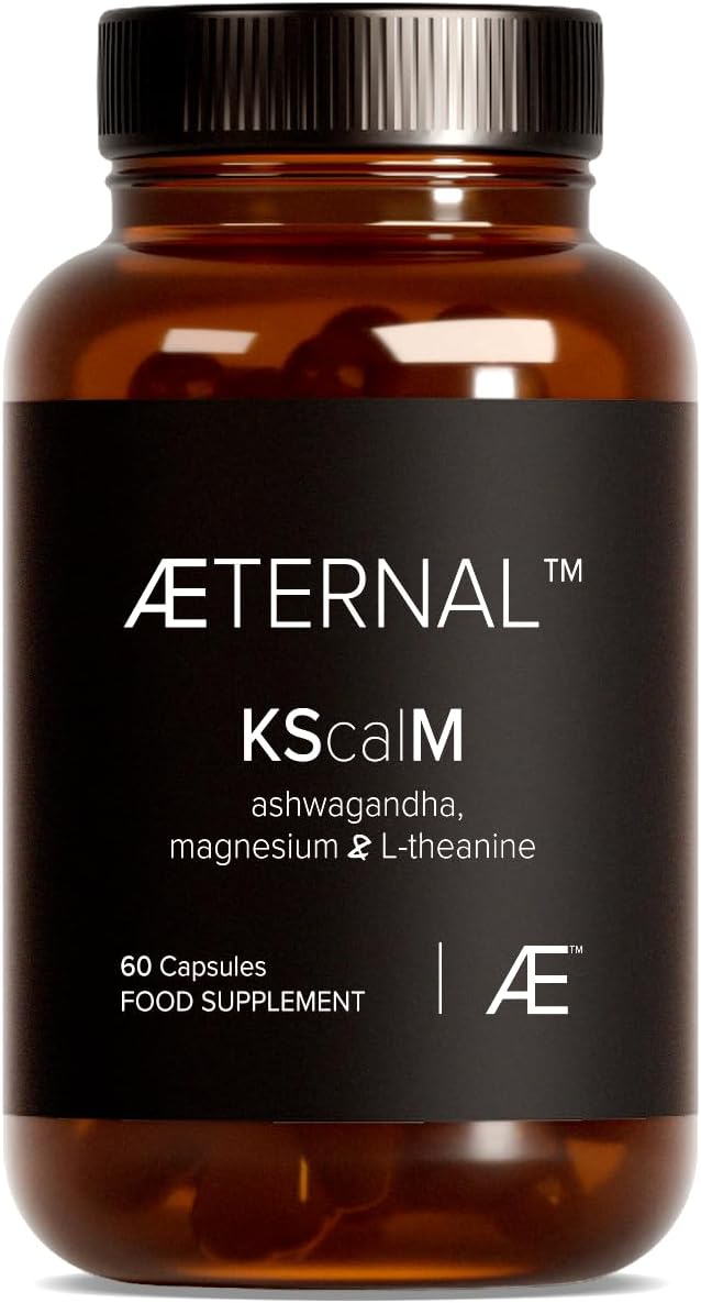 AETERNAL KScalM Supplement – Ashwagandha KSM-66, Magnesium Bisglycinate + L-Theanine – Support for Stress, Focus, Nervous System + Mood – Vegan, Non-GMO – 60 Capsules