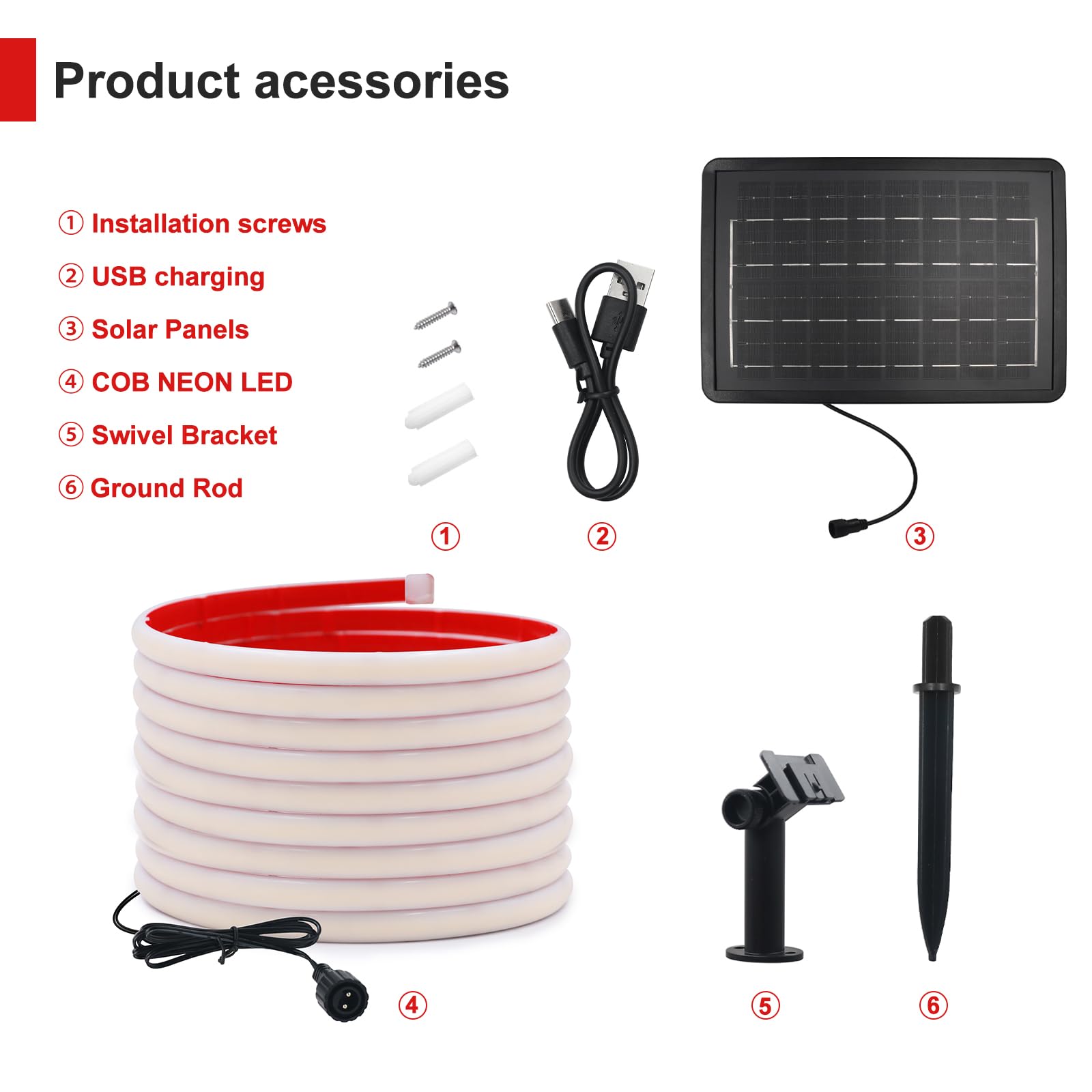 KISUFU 24V Luces Exterior Solar, IP68 Impermeable Luminoso COB 320 Leds/m Neon Tira de Luz LED 8 Modos de Luz Luces Solares con 7200mah Panel Solar Para Jardines, Patio, Dormitorio.