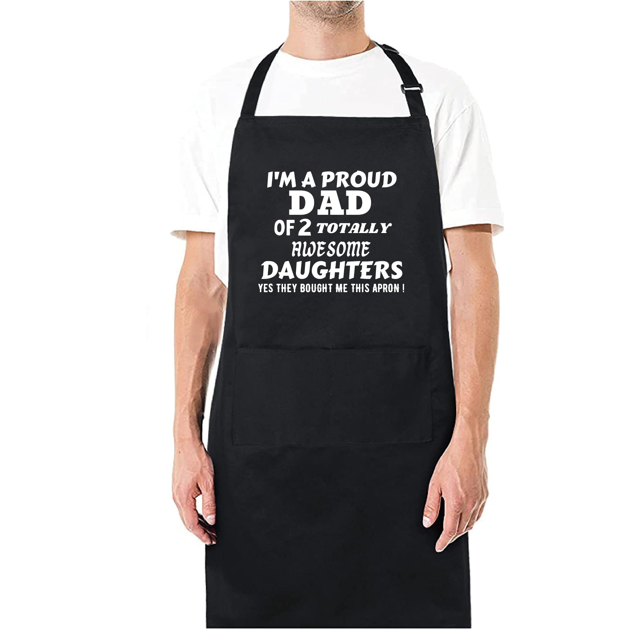 Delantal divertido con texto en inglés "Proud Dad Of Two Totally Awesome Daughters" para barbacoa, para cumpleaños, día del padre, Navidad, día de San Valentín, regalos para papá, marido,