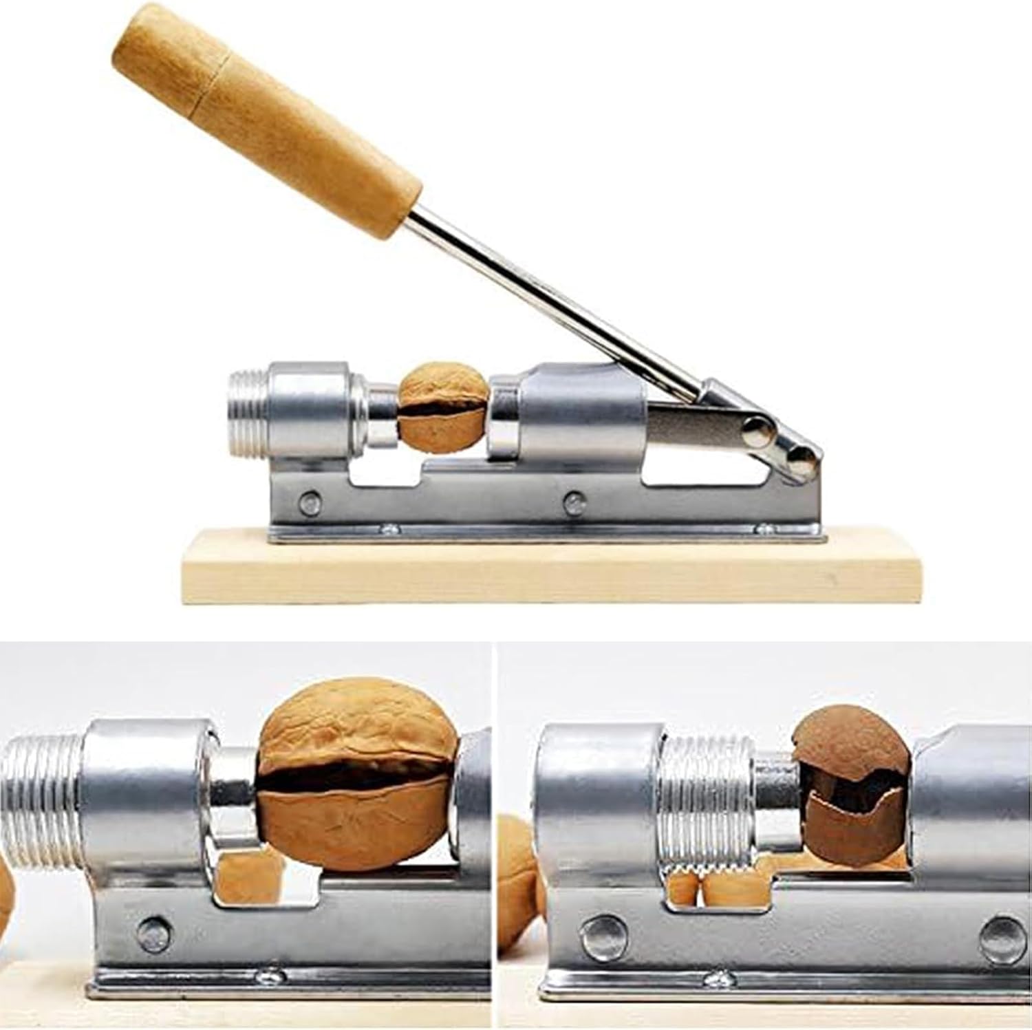 Artcome Heavy Duty Pecan Nut Cracker Tool with 1 Flannel Bag & 4 Picks, Wood Handle Base