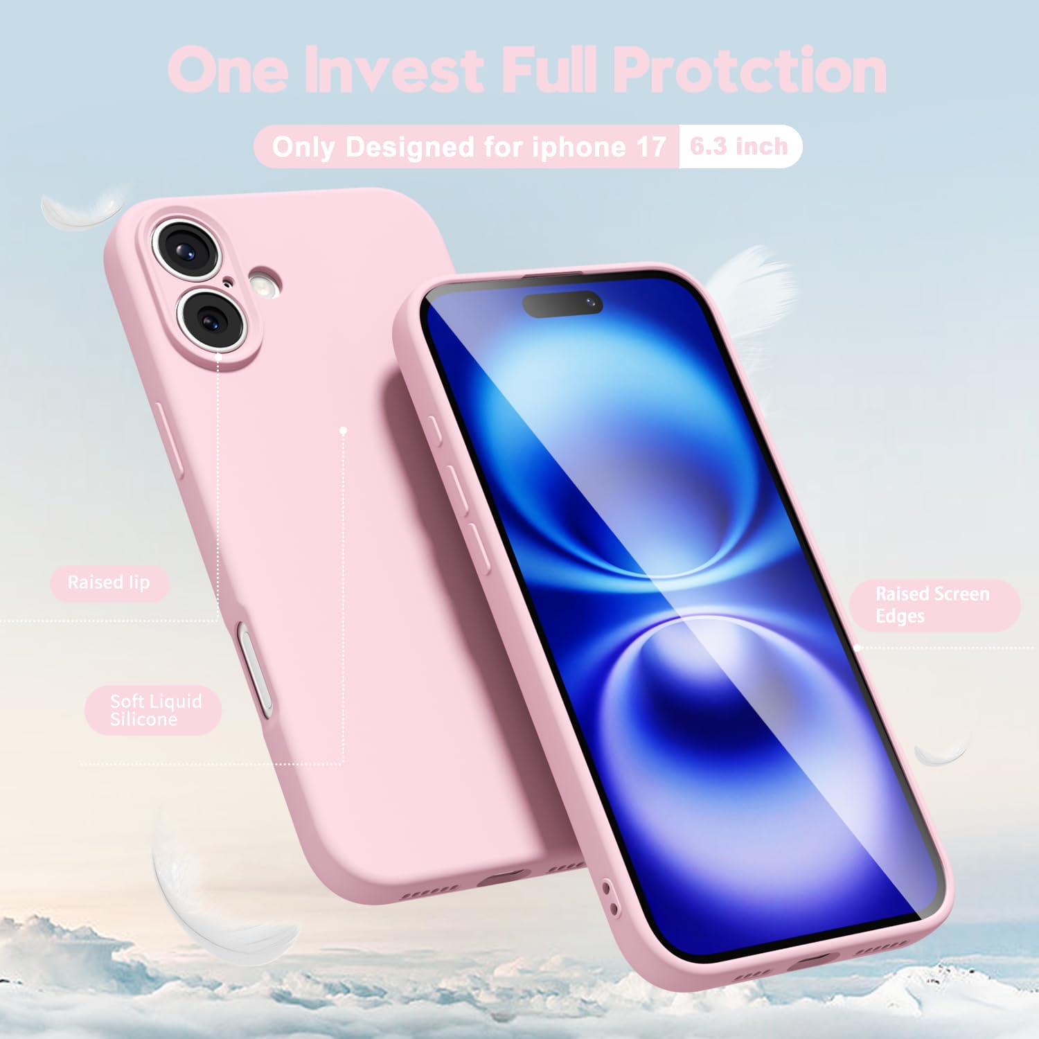 oakxco for iPhone 16 Pro Max Case Liquid Silicone, Soft Rubber Gel Elegant Aesthetic Basic Simple Cover, Cute Thin Slim TPU Matte Solid Color Plain Smooth Case for Women Girl, Light Pink — view 1306