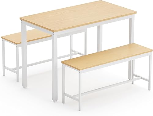 Miniatura 6 de Dining Table Set, Bar Table with 2 Dining Benches, Kitchen Table Counter with Chairs, for Kitchen Breakfast Table, Living Room, Party Room, Natural