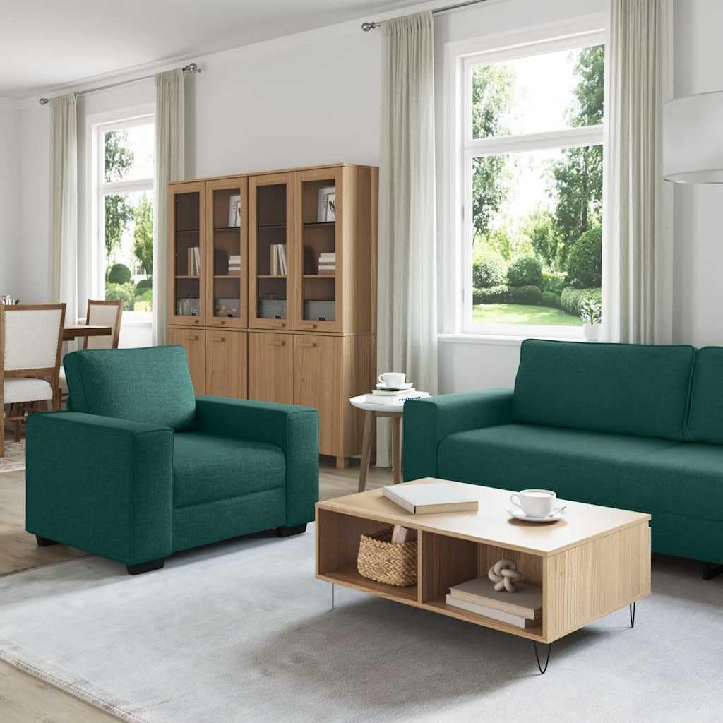 Juego de sofá de 3 piezas con cojines, tela verde oscuro, incluye 2 plazas, 3 plazas y sillones, estructura resistente, cojín cómodo, ideal para sala de estar, habitación de invitados u