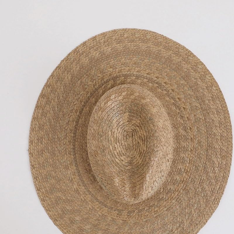 Kui Leaf Grass Woven Jazz Top Hat with Wide Brim for Sun Protection Shade