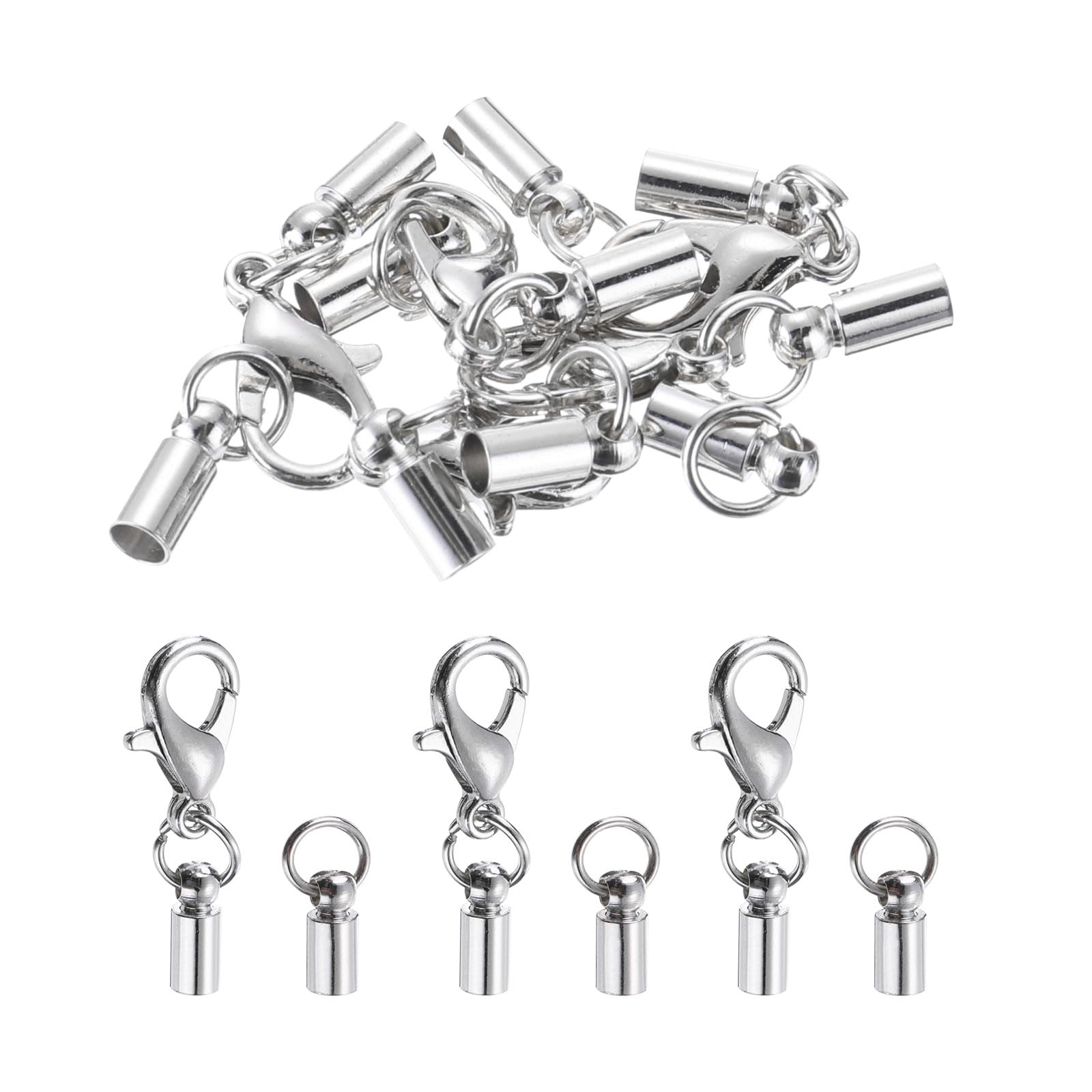 sourcing map 20Pcs Cord End Cap 2.5mm ID Silver Copper Column Barrel End Caps for DIY Bracelets Necklaces Tassels Leather Cord