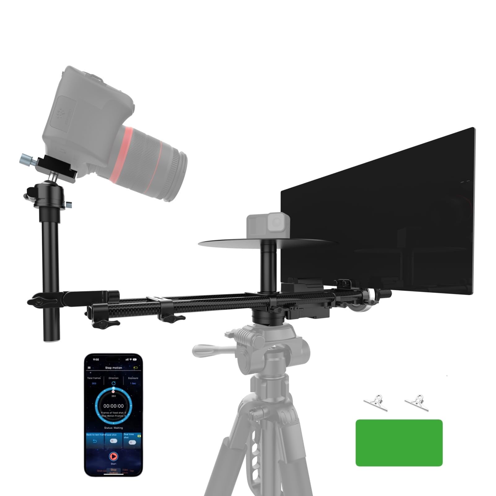 Piattaforma Rotante Motorizzata 360° con Sfondo Verde – Controllo tramite App, Motore Silenzioso, Capacità di Carico 10kg, Alimentazione USB-C e Batteria per Fotografia e Videografia