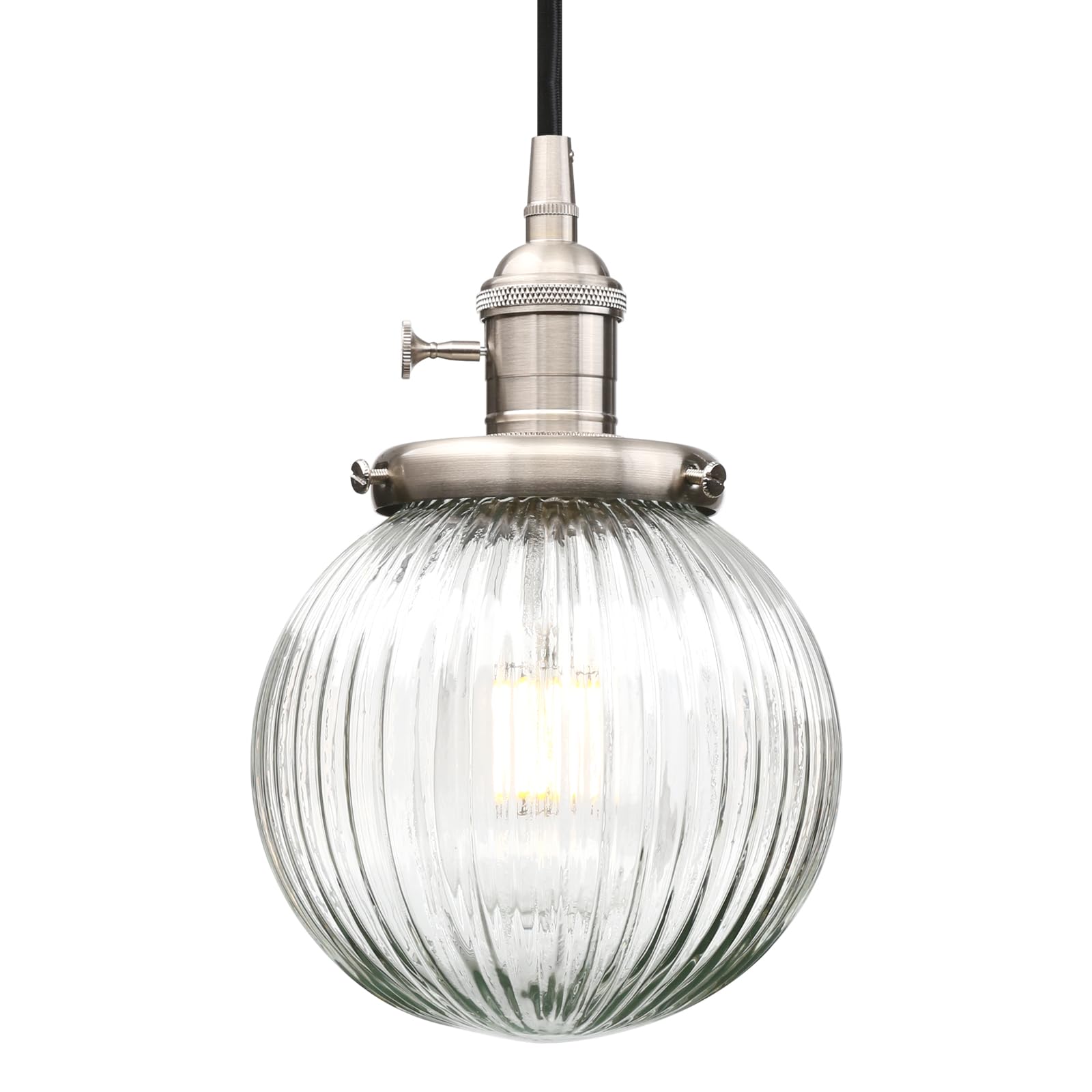 Lampada a sospensione industriale a soffitto in vetro, lampadario soffitto da bar loft retrò con paralume in vetro rigato per isola cucina, sala da pranzo, soggiorno, camera da letto