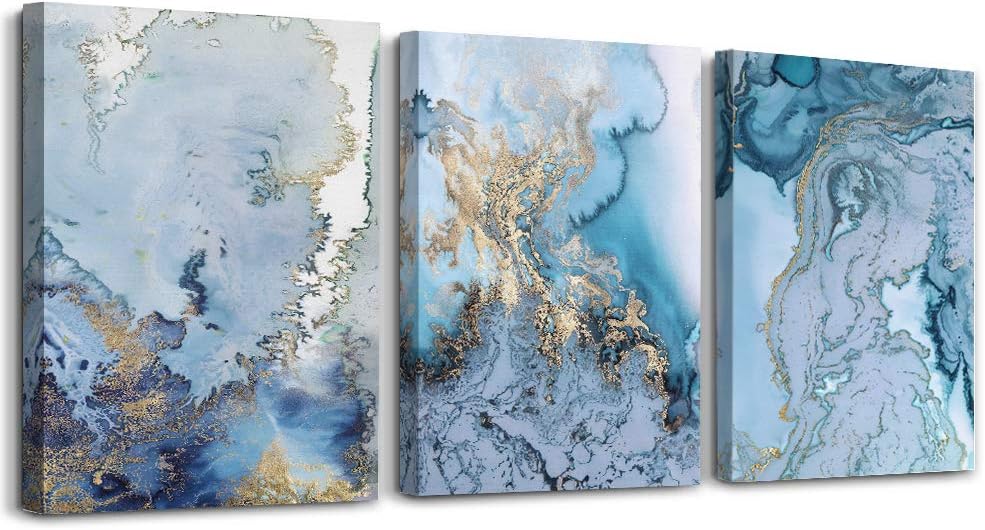 Canvas Wall Art for Living Room Bedroom Decoration Wall Painting,Bathroom Wall Decor blue Abstract watercolor Home Decoration Kitchen Posters Artwork,inspirational wall art 16x12 inch/ 3 Piece Set