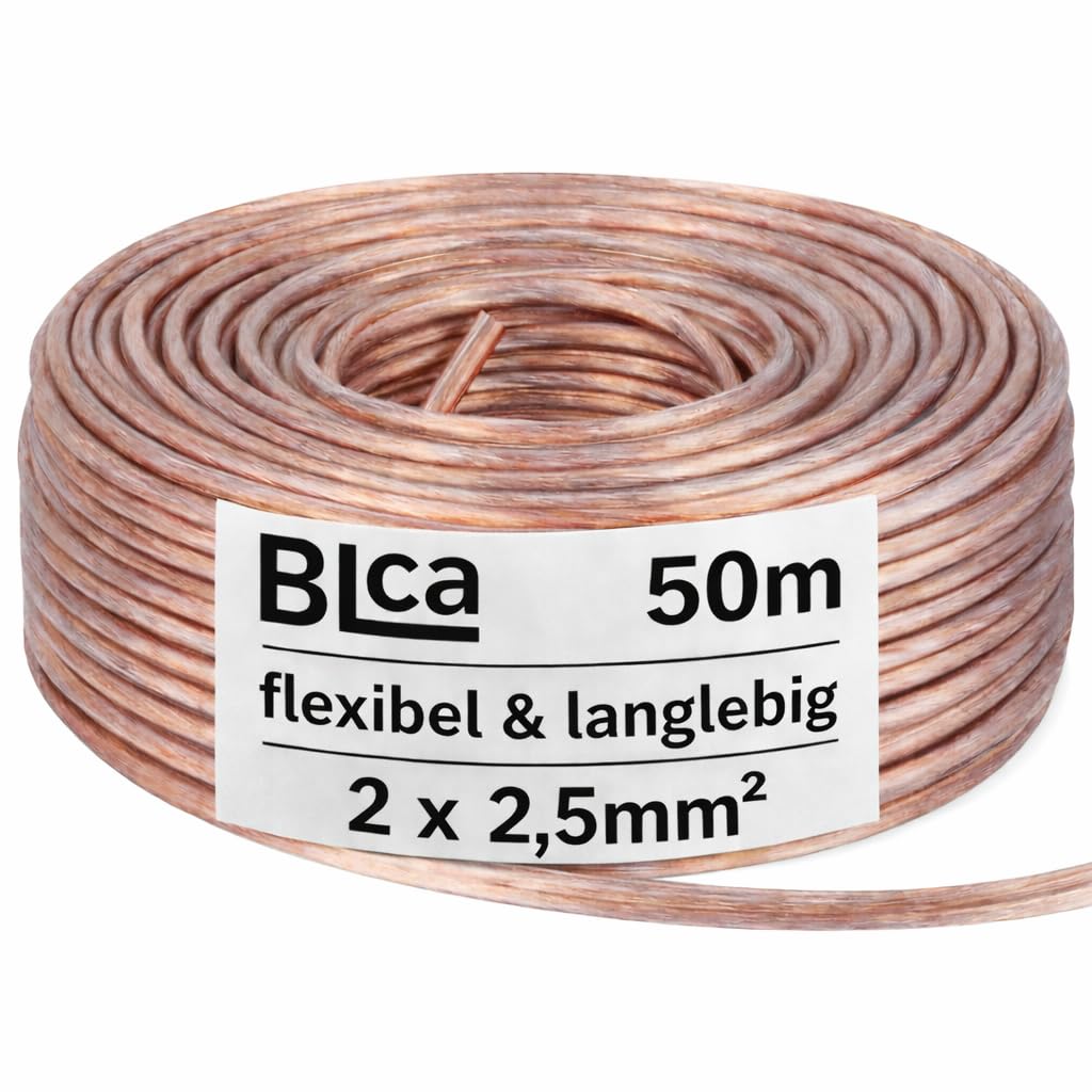 BLca 50m - 2 x 2.5mm² - Câble Audio pour Enceintes - Câble HP haut-parleur en CCA Cuivre pour HiFi et Hi-Fi Embarquée 2 5mm2