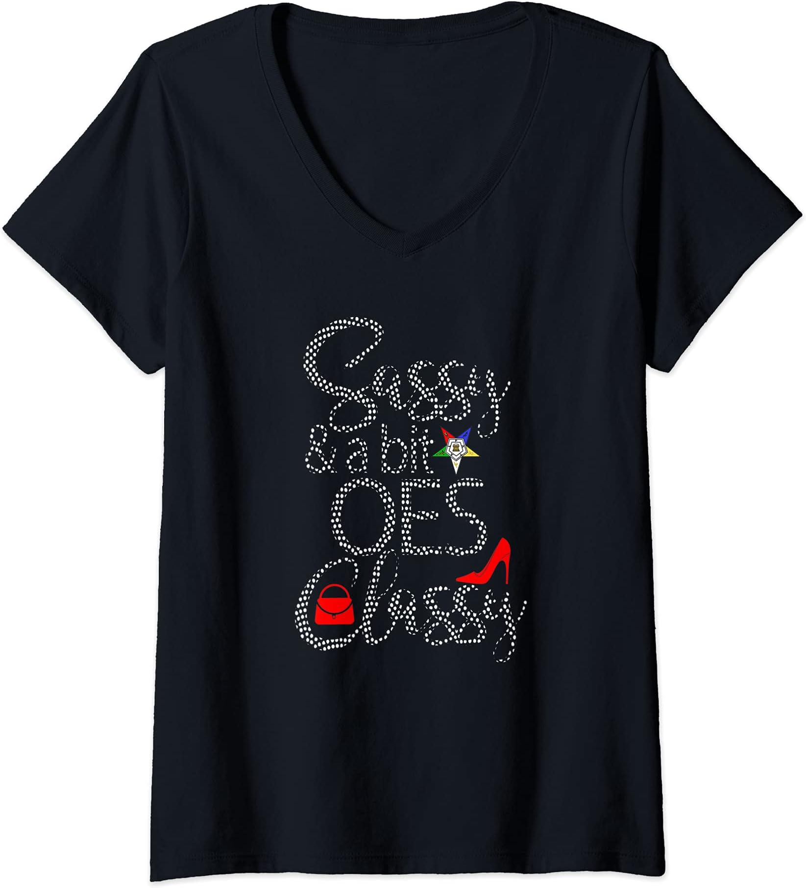 OES Order Of The Eastern Star GiftsWomens Order Of The Eastern Star OES Style Sassy & Classy Diva V-Neck T-ShirtOEKO-TEX STANDARD 100
