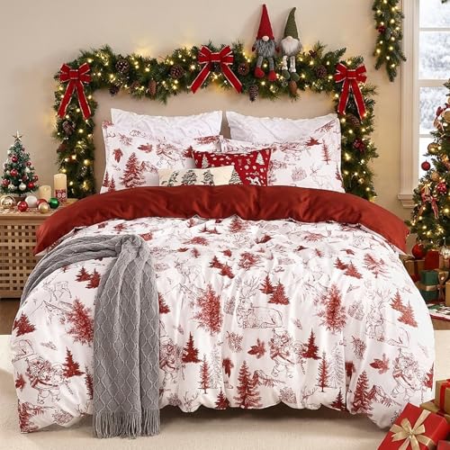 CAROMIO Christmas Duvet Cover Twin, Soft Microfiber Red Duvet Covers,
