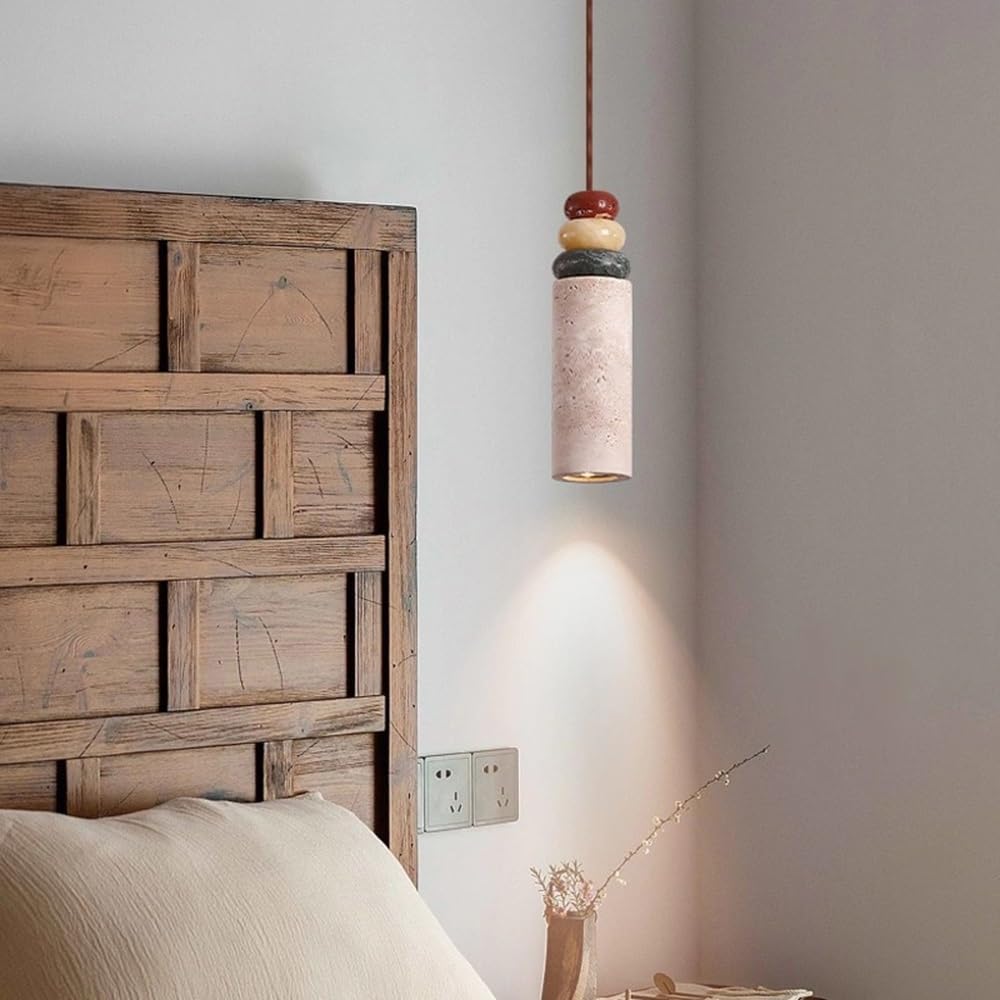Suspension En Travertin, Lampe Suspendue En Pierre Avec Décor En Jade