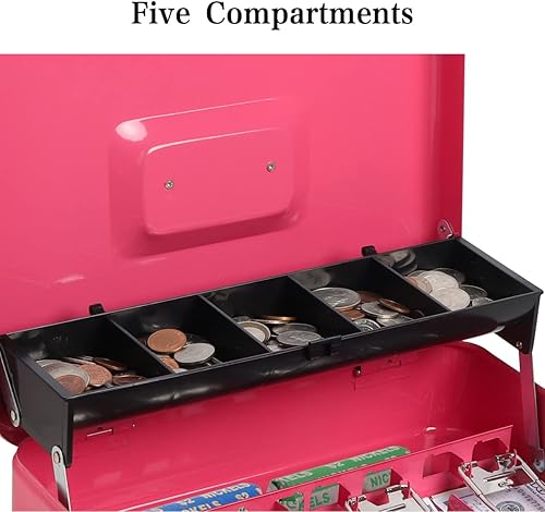 Miniatura 3 de Caja de efectivo con cerradura de llave, caja de seguridad de almacenamiento seguro con cable de seguridad, caja de efectivo de metal duradera con