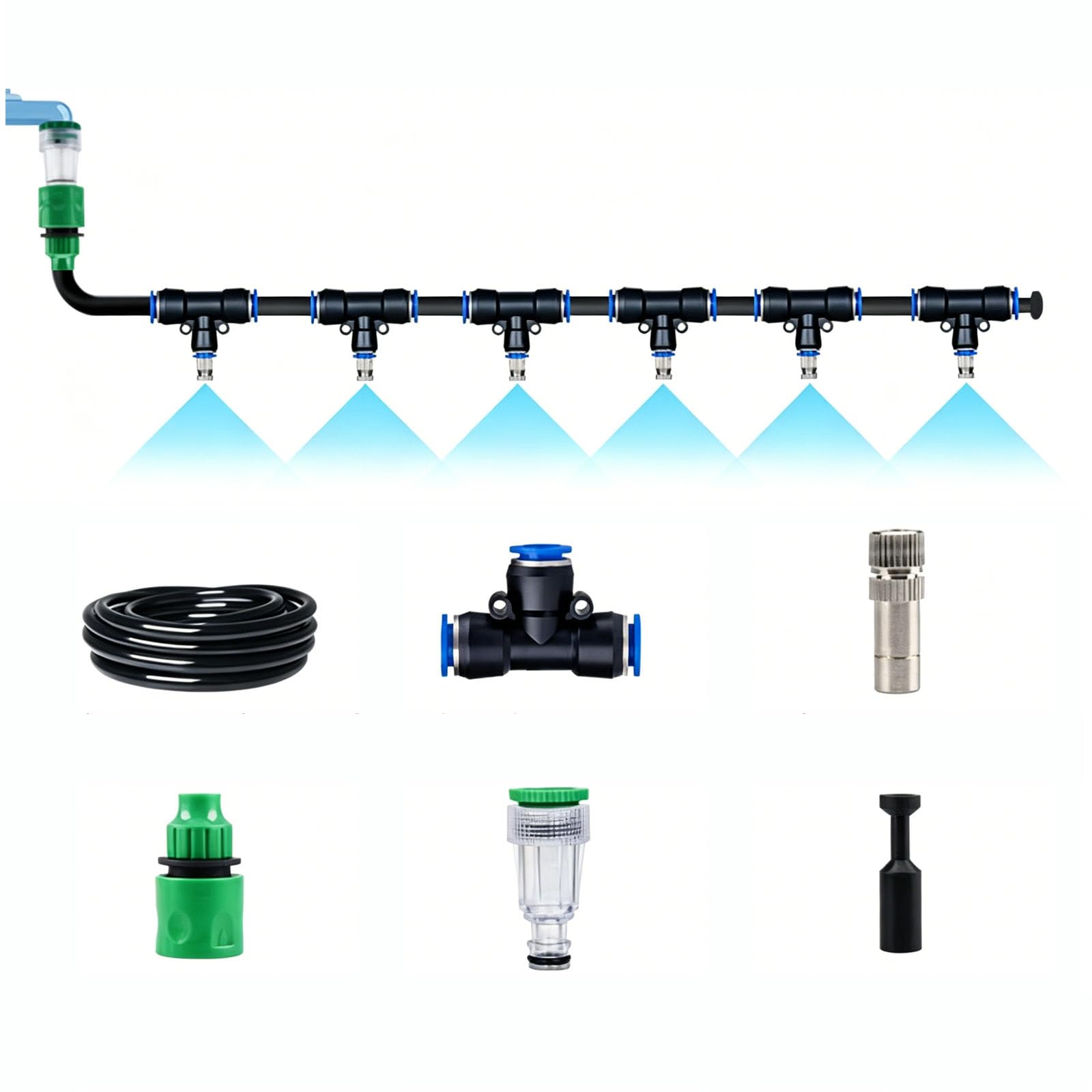 Sistema di irrigazione a goccia, Irrigazione automatica facile da configurare con tubi - Ugelli e irrigatori regolabili a risparmio idrico per se nero 30m 912 pipe + 30 sets of quick-connect fittings