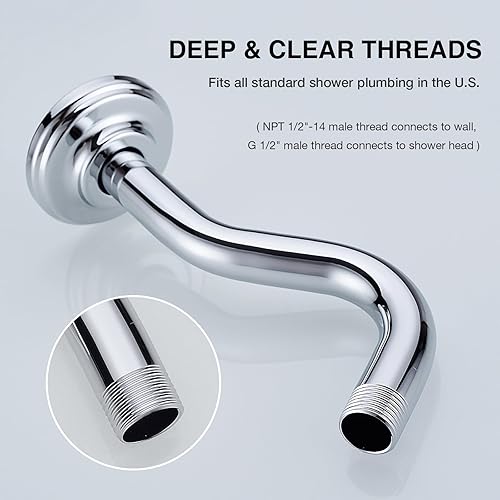 Miniatura 7 de Brazo de ducha curvado en forma de S de cromo pulido de 8 pulgadas, tubo de regadera de cuello de cisne de acero inoxidable, cuello de ducha en