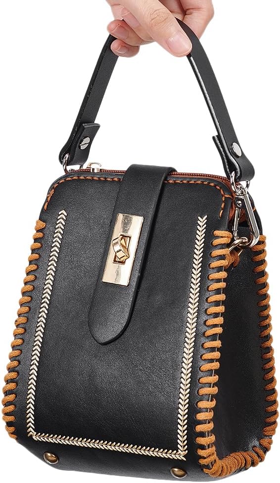 WADORN Cowhide Leather Purse Handle Strap, 13 Inch Short Leather Handbag Handle Strap Replacement Bucket Bag Top Handle DIY Bag Making Accessories for Wallet Tote Shoulder Bag Crochet Pochette, Black - Image 6