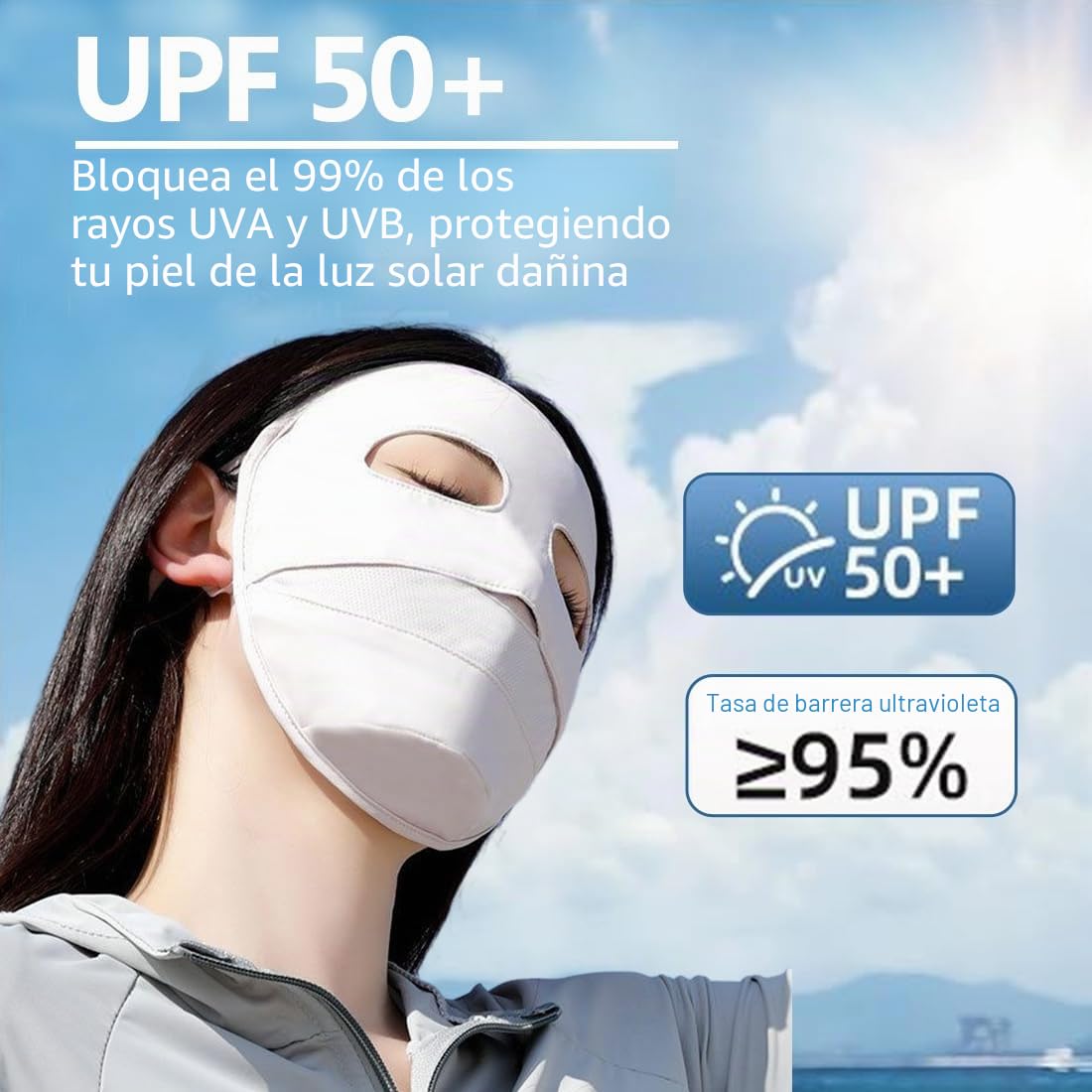 NHQZ Máscara Solar,UPF50+,Máscara UV con Borde,Máscara Transpirable,Máscara Reutilizable Lavable,Máscara Solar de Seda de Hielo con Protección UV para los Ojos