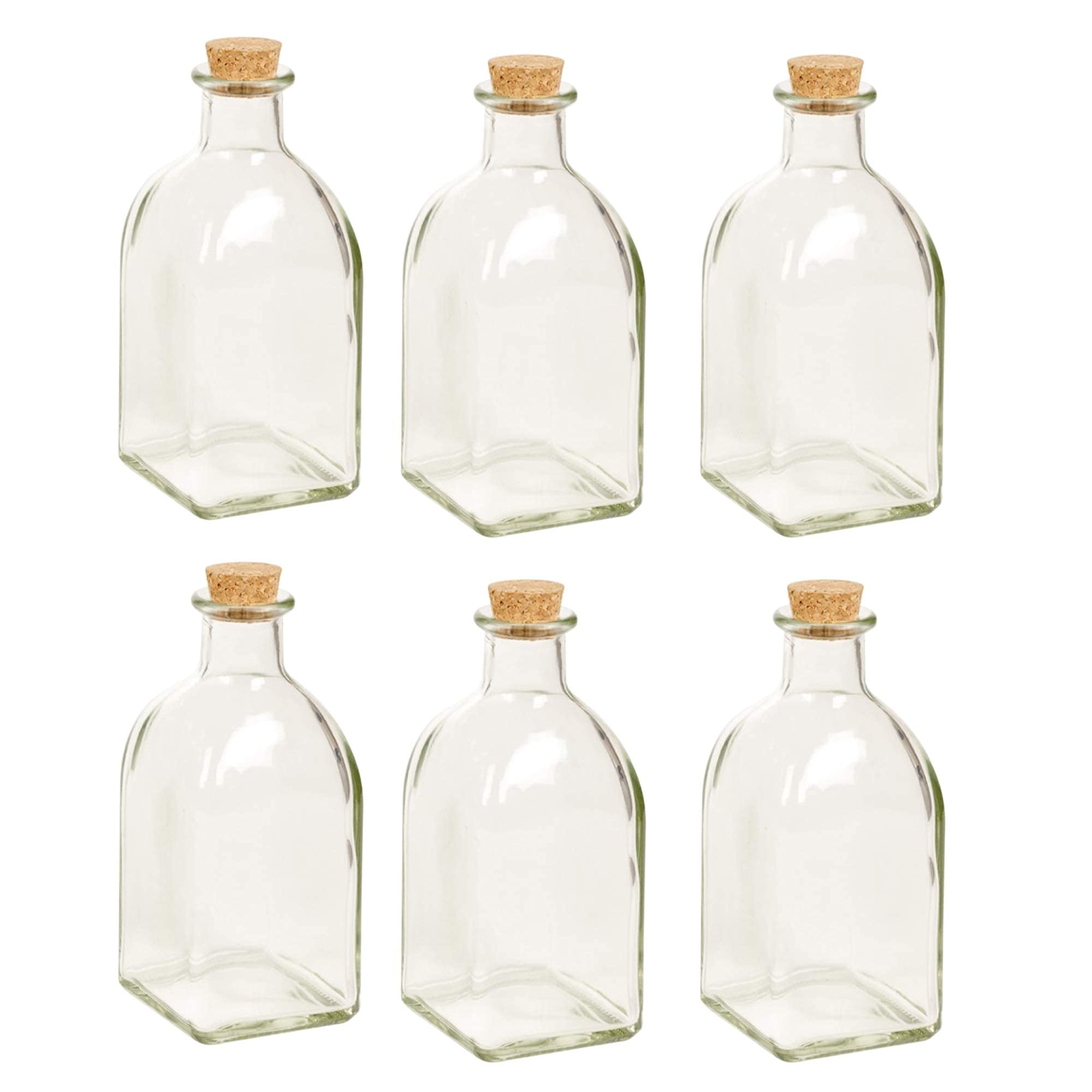 URBN-CHEF 3 Piece Glass Oil and Vinegar Set Cruet Condiment Dispenser Bottle Struggle Cork Lid (6, 120ml)