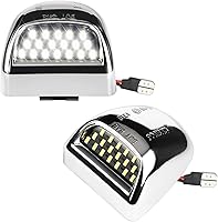 6000K White LED License Plate Lights Chrome Housing for 1999-2013 Chevy Silverado GMC Sierra Tahoe Yukon - Plug & Play Pack of 2