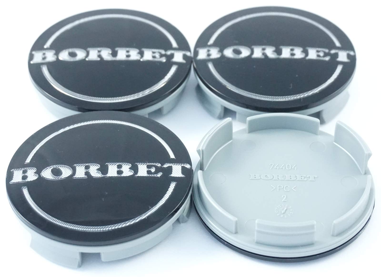 BORBET 4 x Original Moyeu Couvercle Moyeu Capuchon Noir brillant argent centre Cap 55 mm nouveau.