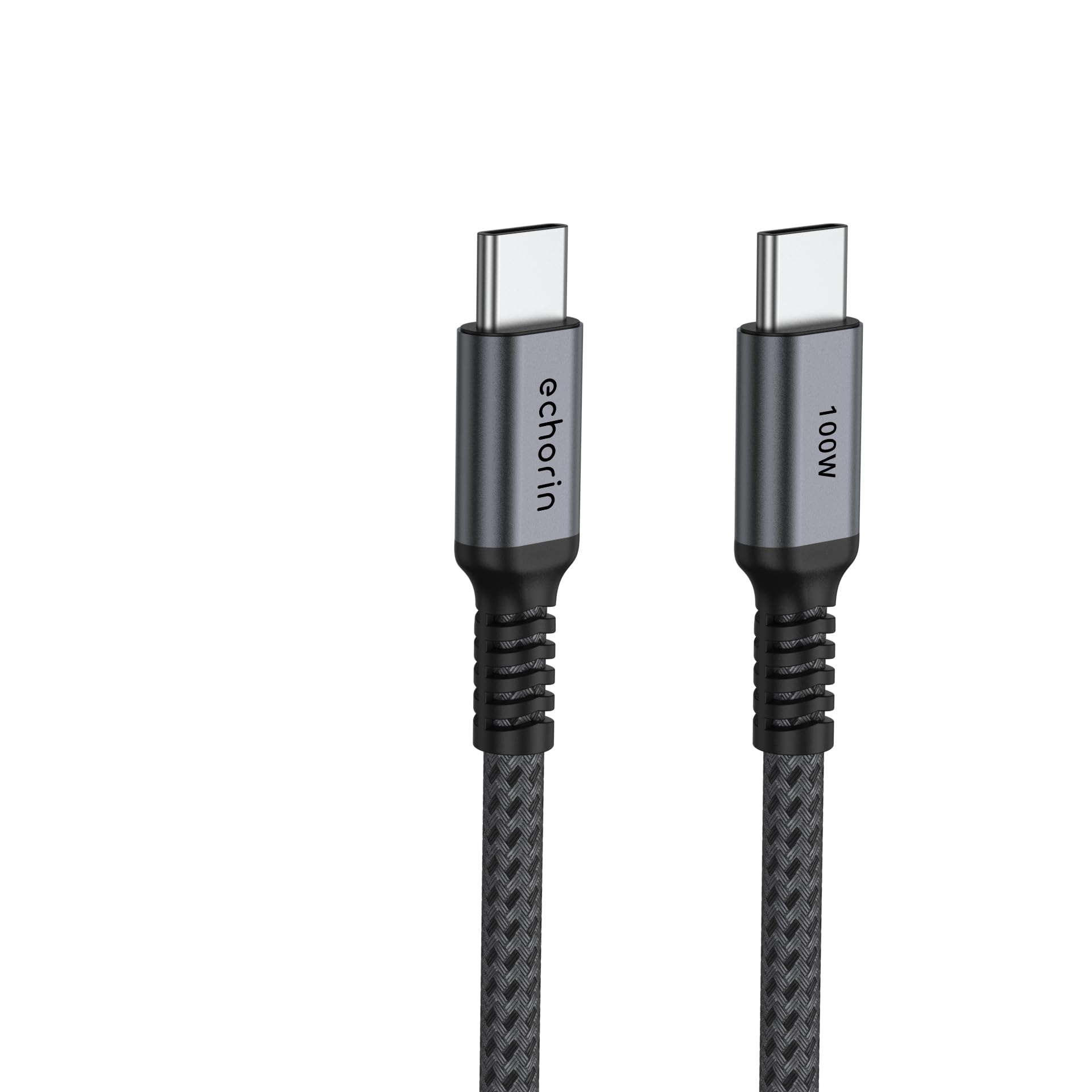 Echorin Şarj ve Veri Aktarım Kablosu 20V5A, Type C'den Type C'ye, 100W, Çift Kat Örgülü (Gri, 2 metre)