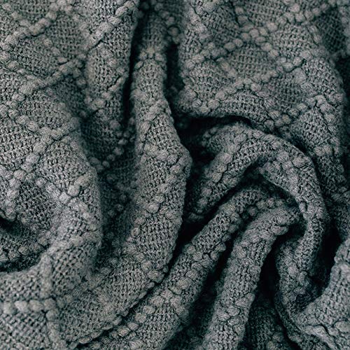 Graced Soft Luxuries Oversized Throw Blanket Woven Soft For Sofa Couch Decorative Knitted Fringe Blanket Cobijas (Charcoal, Extra Large 60" X 80") #TOP4