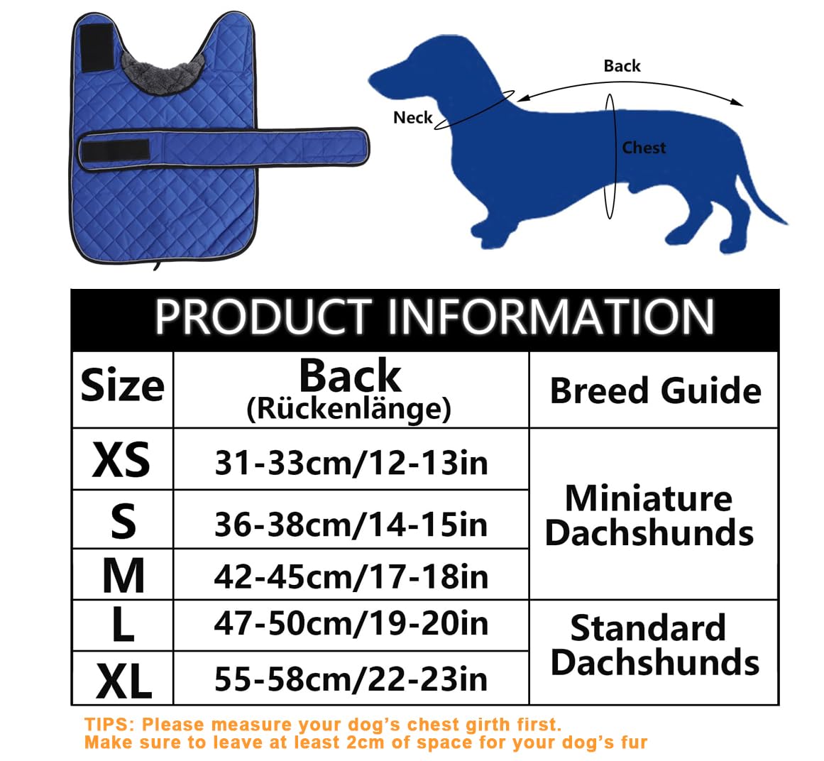 Geyecete Abrigo térmico de Invierno para Perro Salchicha,con Forro Polar cálido,Impermeable Ropa al Aire Libre con Bandas Ajustables e Agujero del arnés,para medianos/pequeña Perros - Azul-S