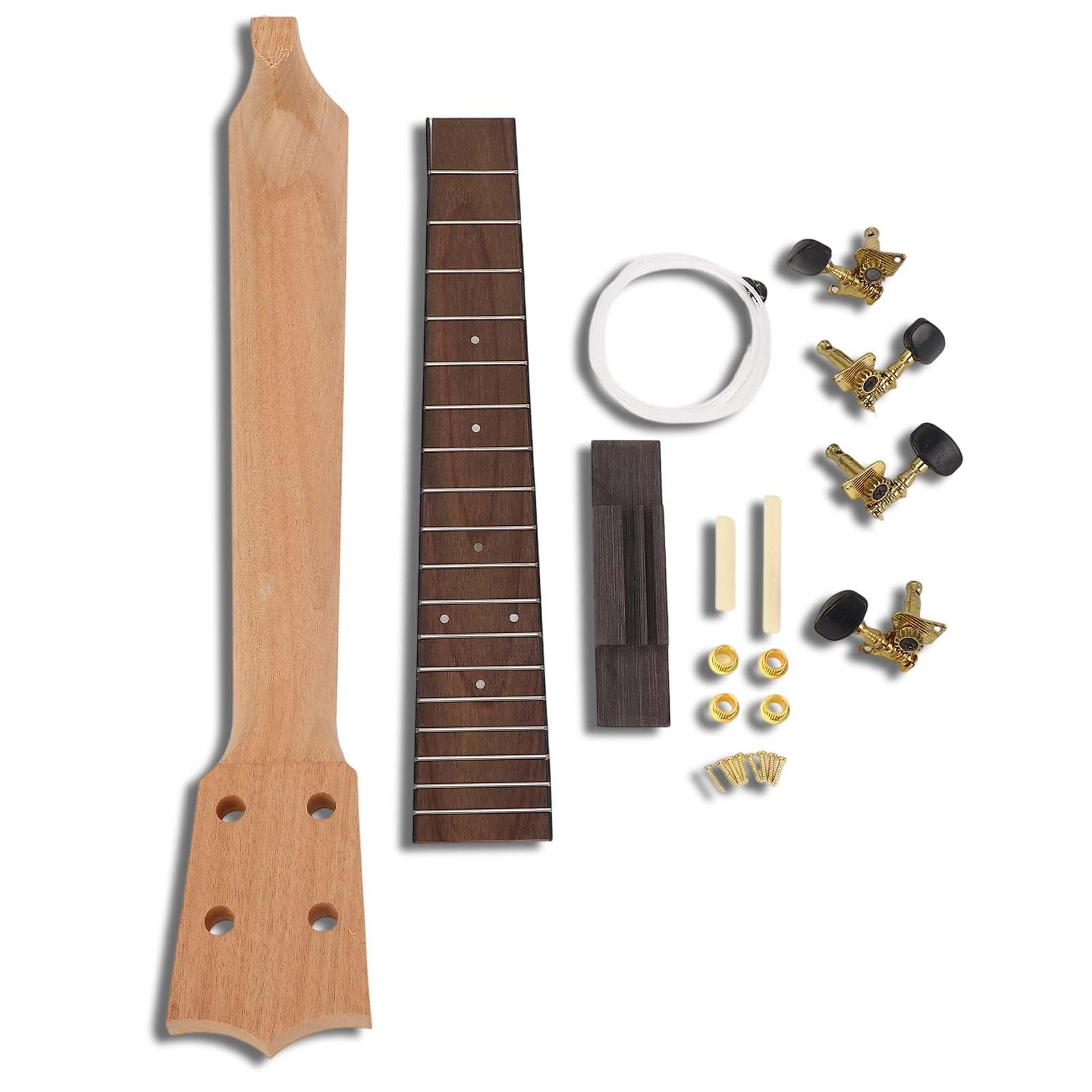Kit de manche d'ukulélé à monter soi-même, fabriquez votre propre ukulélé avec ce kit : touche en palissandre, ensemble de boutons de cordes et de chevalet, ukulélé artisanal, kit de bricolage, pièces