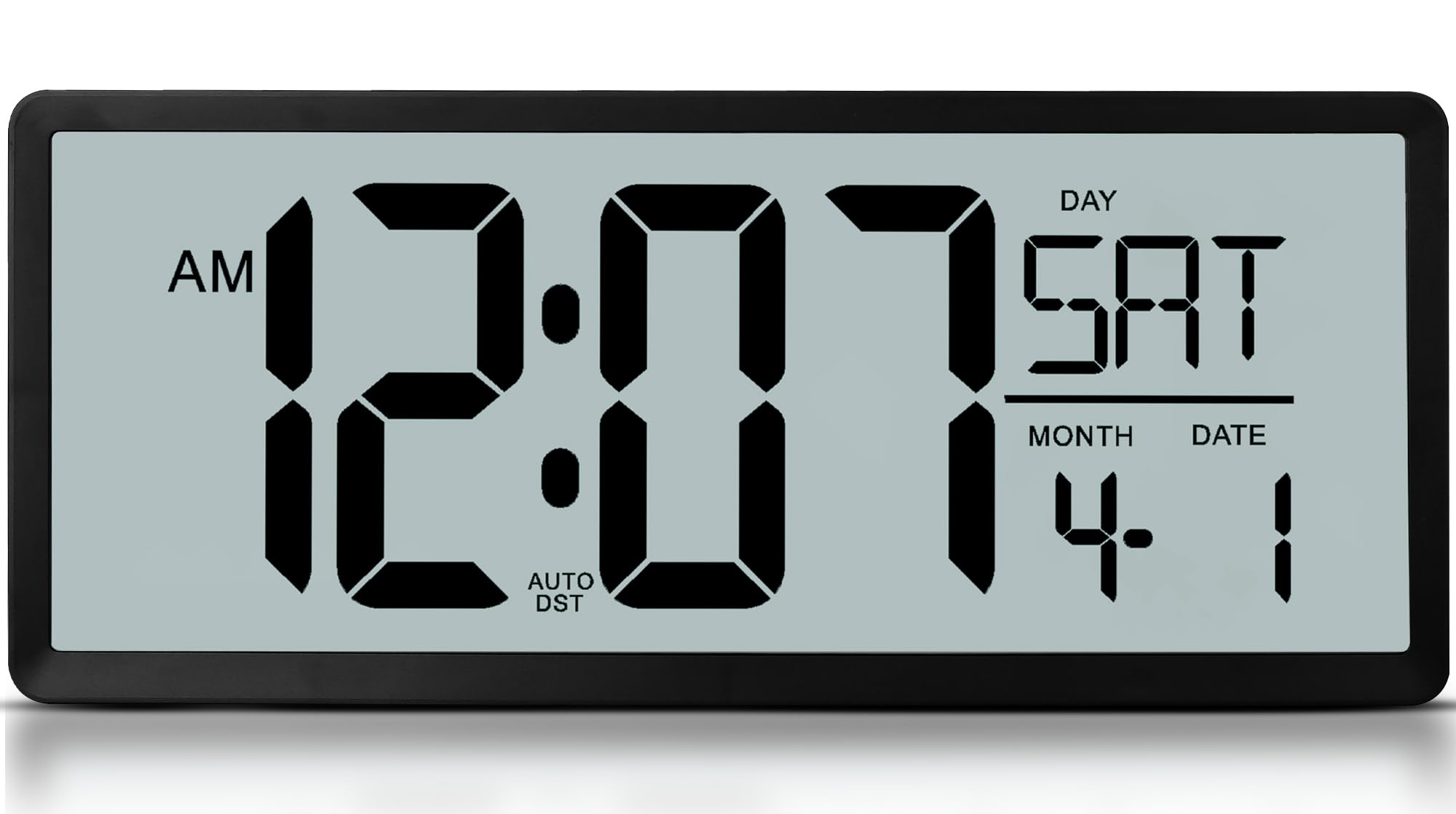 Oversized High Defintion Digital LCD Dynamic Wall Clock 14.5 x 5.9 inches, Battery Operated, Easy to Read, Auto DST, Large Display