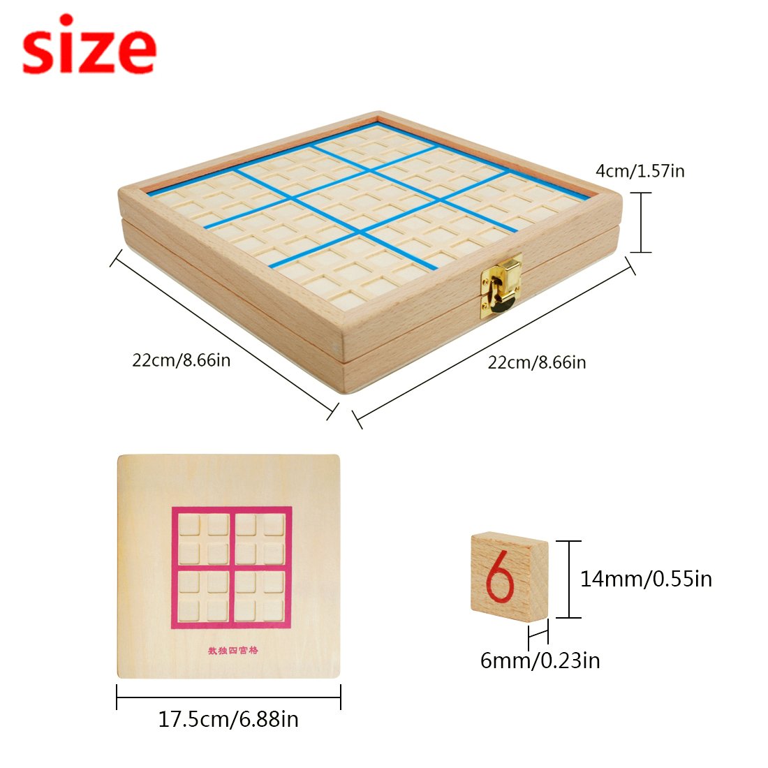 Andux Zone Sudoku Tablero Caja 3-en-1 De Madera Número de Lugar Juguete SD-03 (Azul)