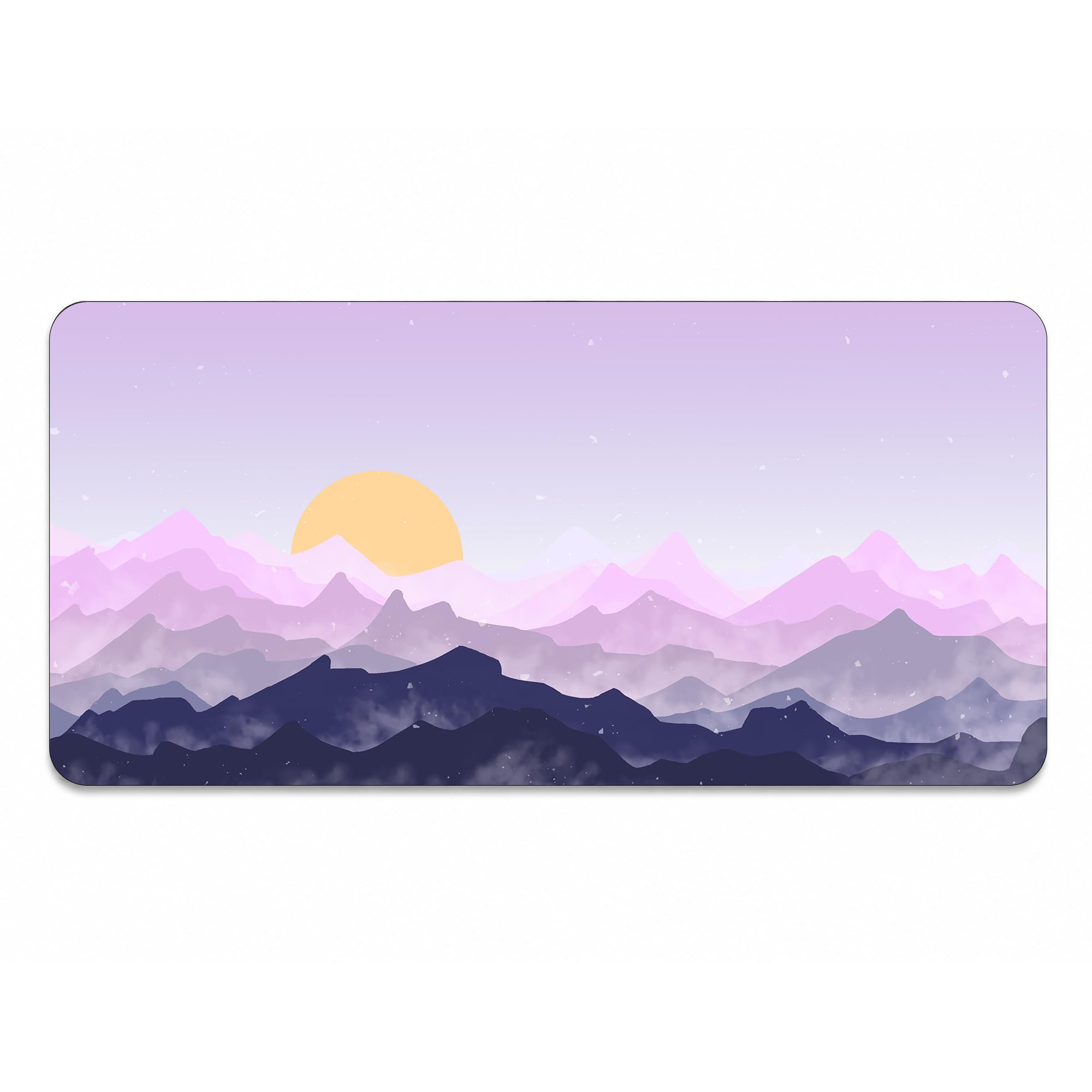 extended gaming mouse pad - large desk mat for laptop, keyboard & mouse - purple mountain sunset design | 11x23 inches (3 mm thick) non-slip rubber base, smooth surface for office & home