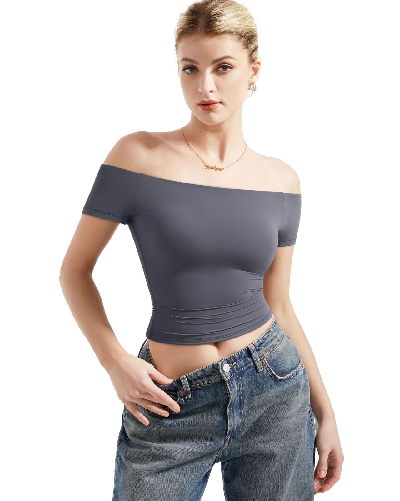 SUUKSESS Women Double Lined Off The Shoulder Tops Fitted Going Out Basic Shirts
