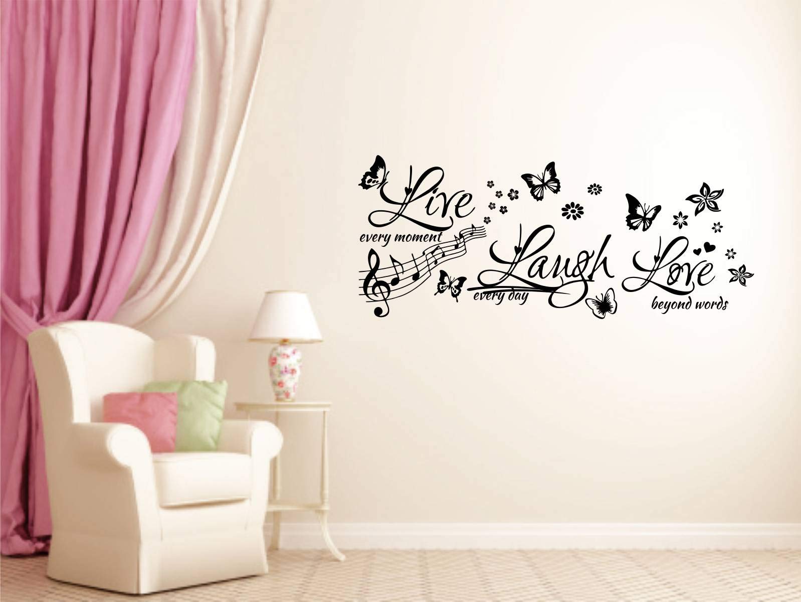 Rawpockets Wall Decals ' Live Every Moment-Laugh Every Day-Love Beyond Words ' Wall Stickers (PVC Vinyl, 20cm x 60cm) Multicolour