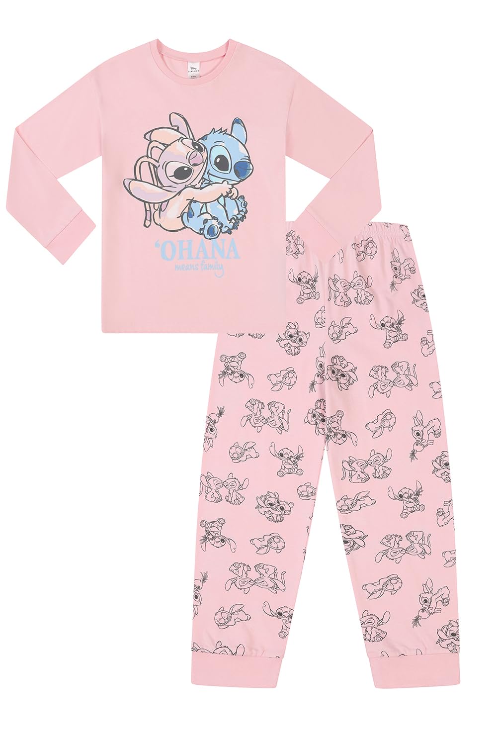 Disney Womens Lilo and Stitch Long Stitch and Angel Pink Pyjama Set Ladies PJ's (22-24)