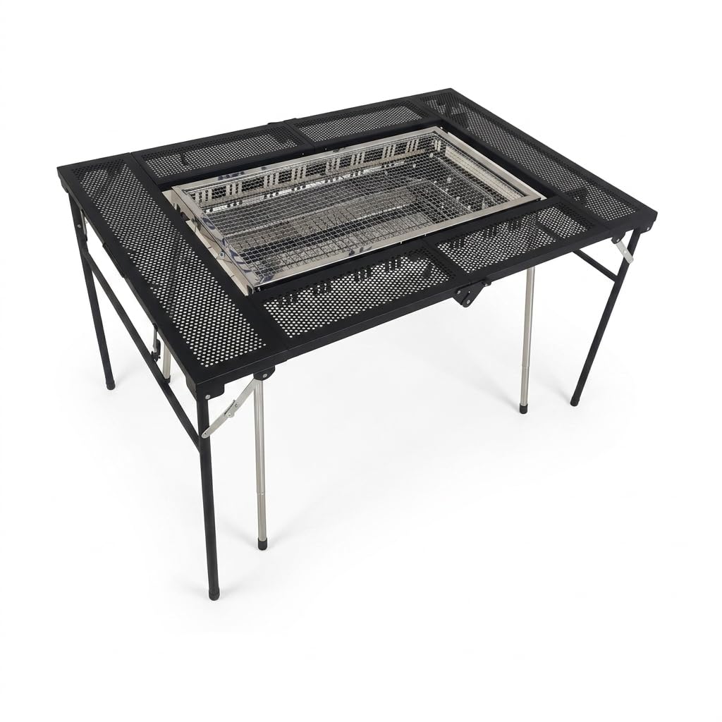 Tavolo Barbecue a Carbone Pieghevole, Componenti in acciaio, Barbecue Stile Giapponese, Sessioni di gria, Per Proprietari Giardino, Tavolo da barbecue nero grande