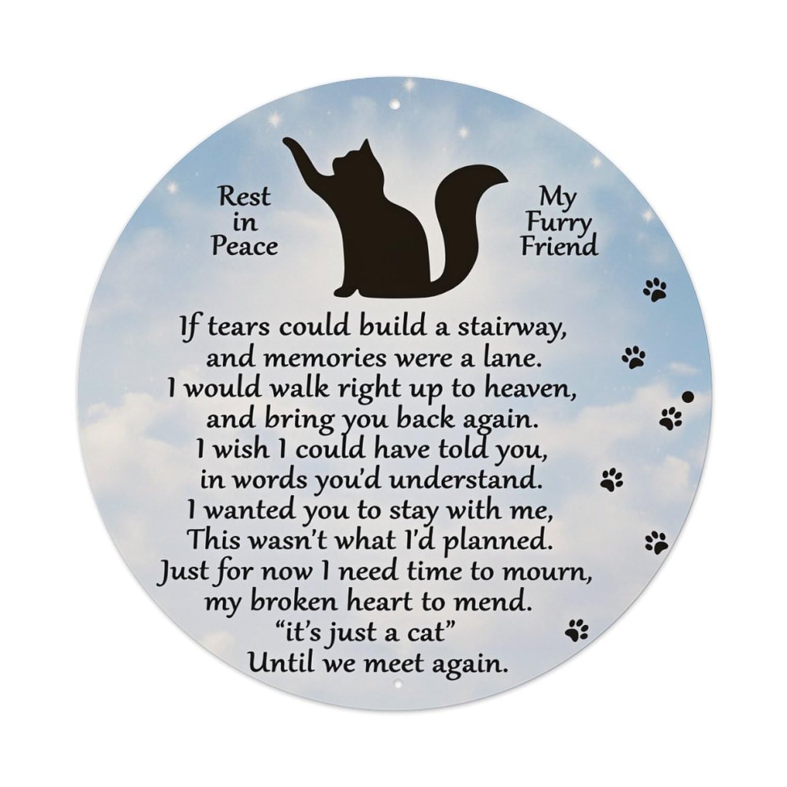 Cat Silhouette Sky Clouds Paw Prints Round Tin Sign Vintage Metal Sign Home Bar Garden Indoor & Outdoor Wall Decor Retro Metal Poster 8x8 Inch