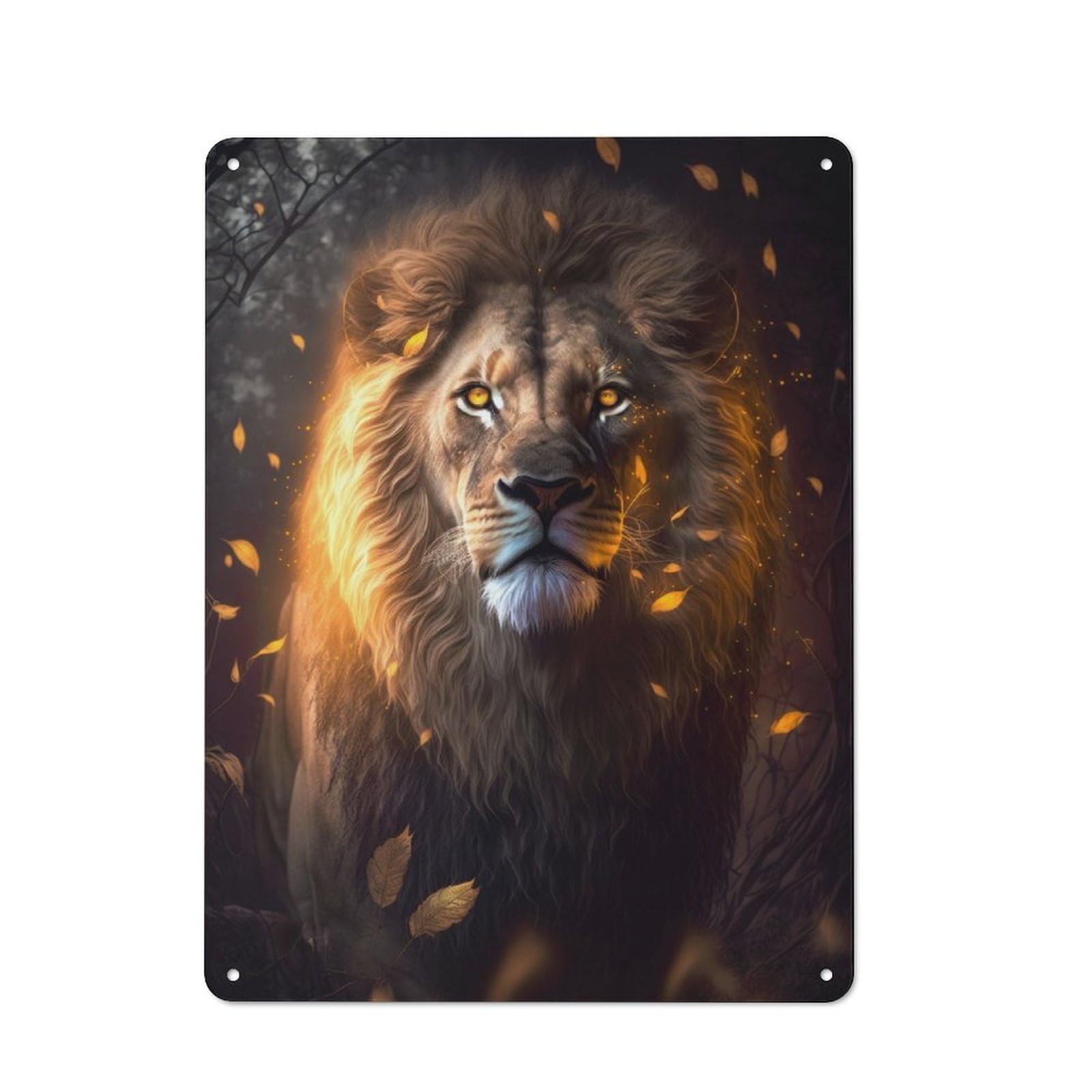 40x30cm Rustic Tin Sign with Glowing Lion for Studio Or Craft Room, Tin Sign Wall Decor for Studios And Craft Rooms
