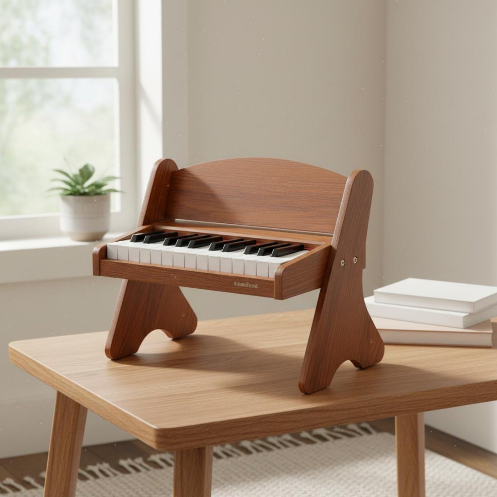 Kinder E Piano Kinderklavier Spielzeugklavier Keyboard Elektronik mit Holzgehäuse Und 25 Tasten Fördert Rhythmus Und Musikinteresse für Vorschule , Brown , Plug-in