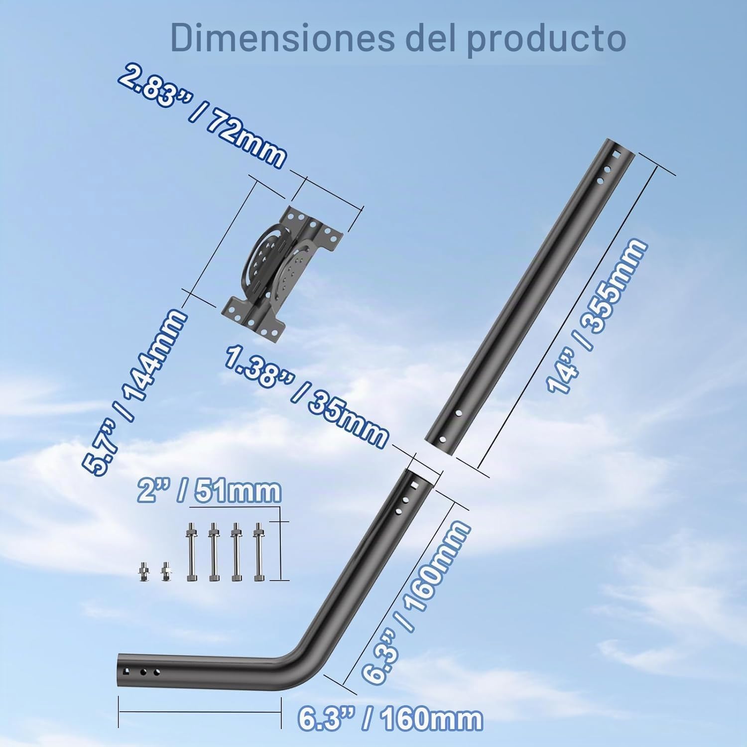 Soporte universal ajustable para antena de TV, poste de hierro pintado (1,38 x 24 pulgadas) – Montaje en pared, alero o techo, soporte pivote resistente con hardware incluido, negro