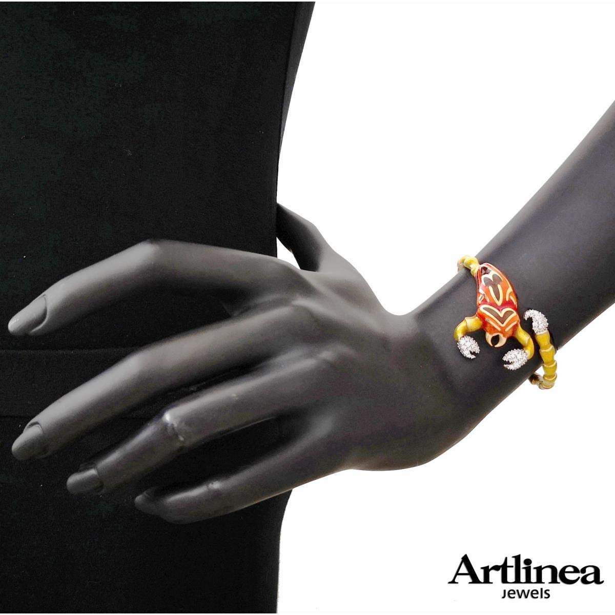 Artlinea Bracciale rigido Scorpione in argento 925, rodiato, con smalto eseguito a mano e cubic zirconia