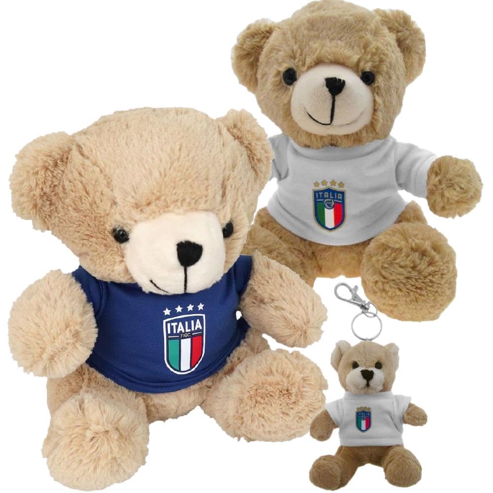 Peluche Orsetto ITALIA FIGC Ufficiale | Scegli tra Portachiavi 8 cm | Orsetto Maglia Bianca O Azzurra 16 o 24 cm Mascotte Teddy Bear Bianco o Azzurro PS 12131