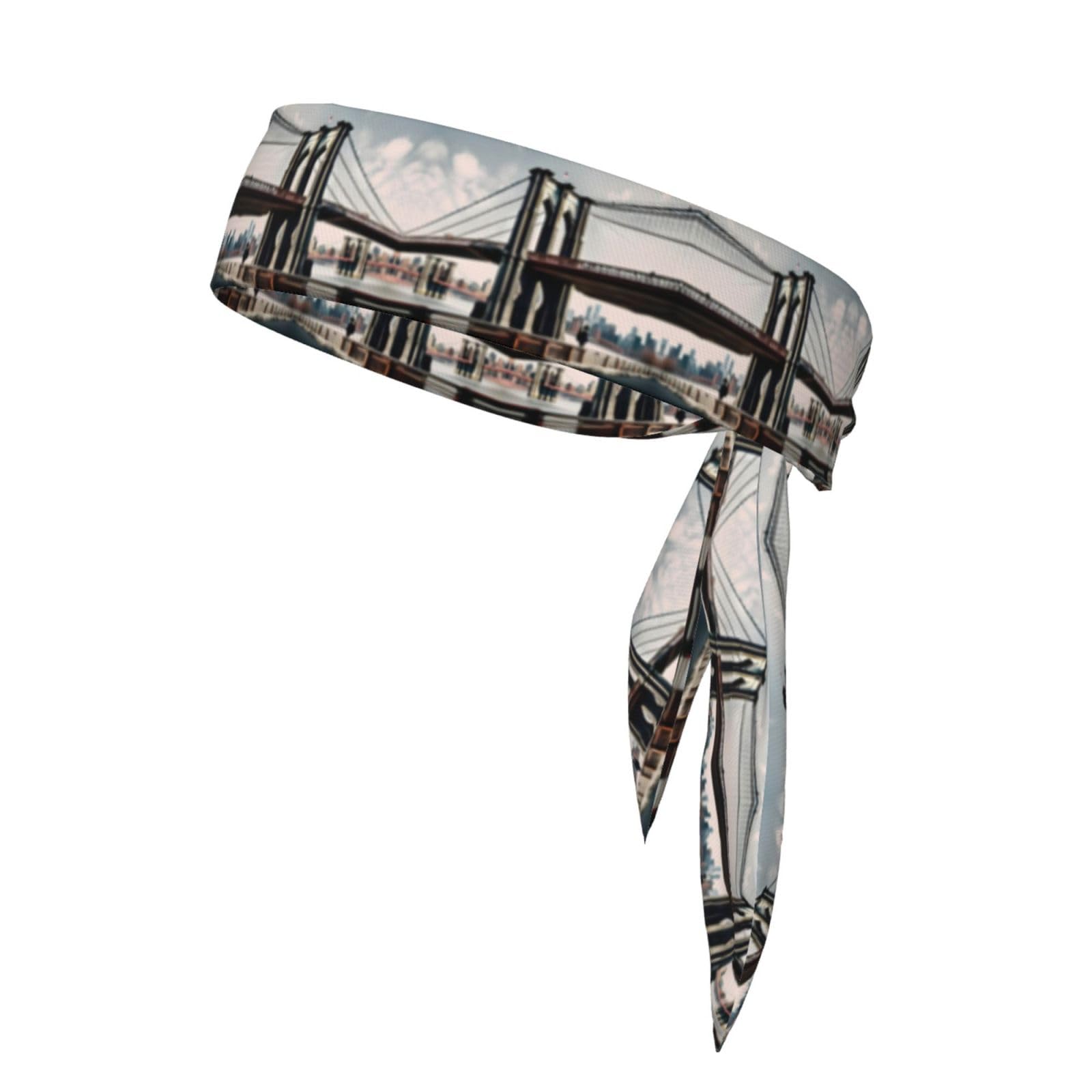 RoMuka Brooklyn Bridge S Sports Strap Double Sided Headband Hair Strap Sports Bowtie Sports Headband Sweat Strap Wrist Strap, Black, 12158