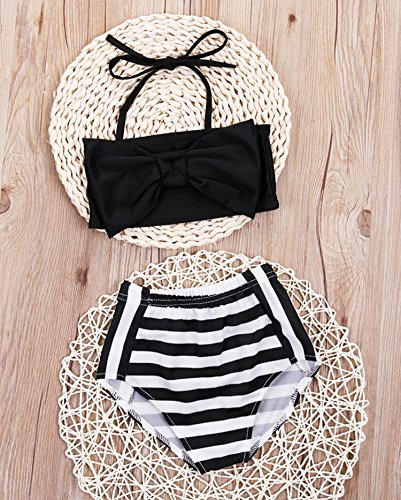 stylesilove Little Girls Black & White Stripes Bowknot Bikini 2pcs Swimsuit Bathing Suit Beach Pool Swimwear2