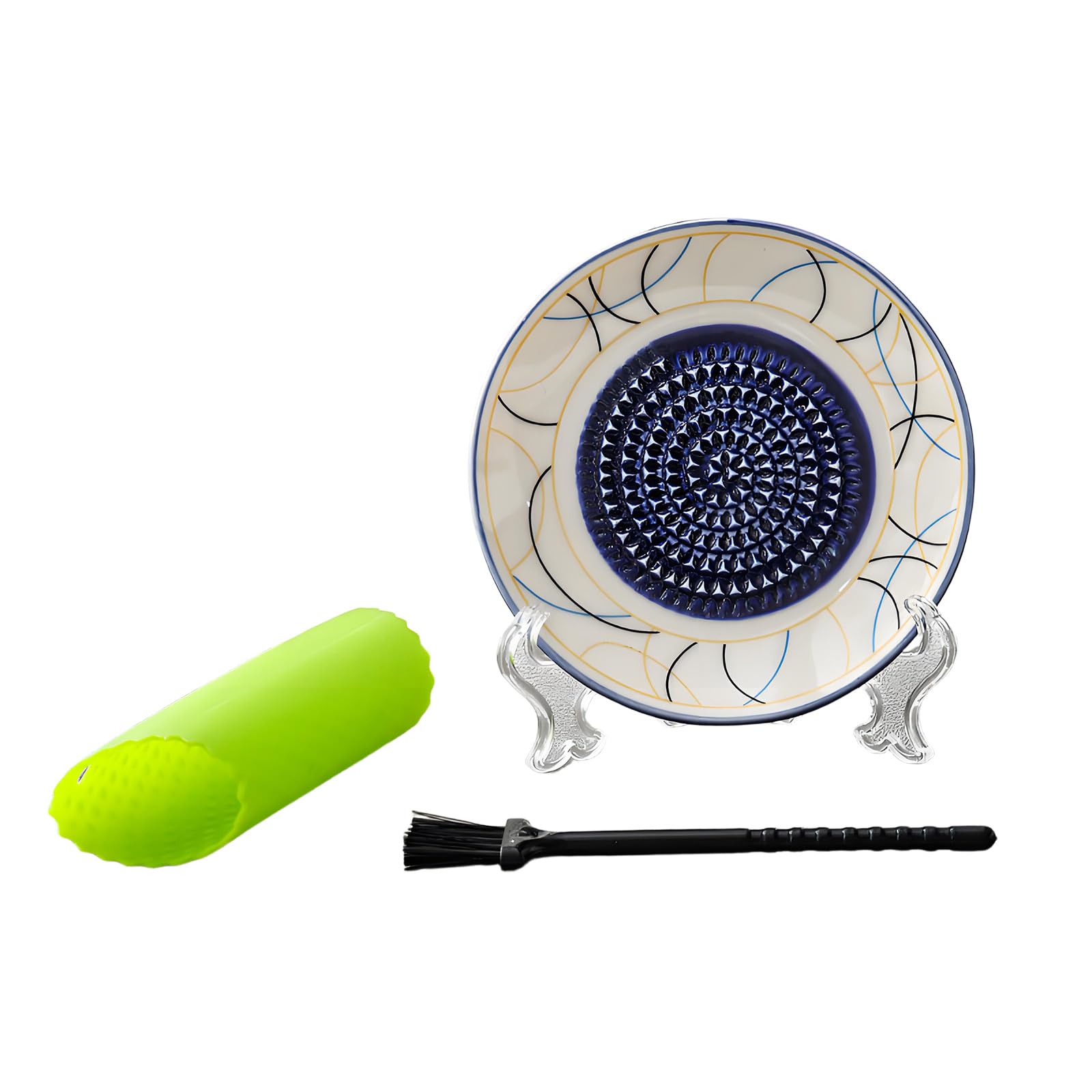 Mekalero E. Ceramic Hand Operated Grinding Plate Embossing Design Grinder Grater With Peeler And Brush For Garlic Gingers And Fruit Garlic Grater Plate