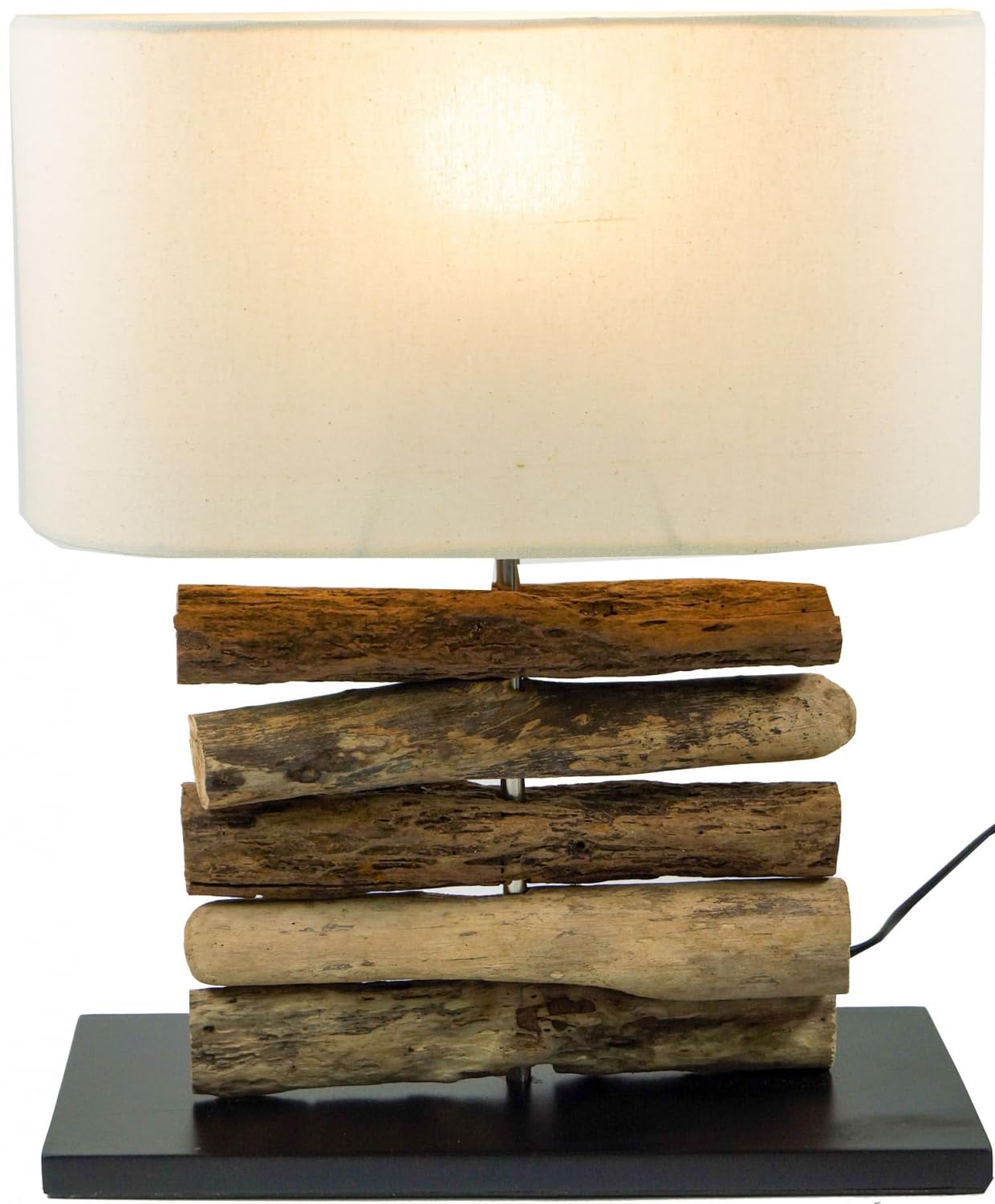 GURU SHOP Lampada da Tavolo/lampada da Tavolo, Fatta a Mano a Bali da Materiale Naturale, Legno di Deriva, Cotone - Modello Mukata, Driftwood, 42x34x16 cm, Lampade da Tavolo in Materiali Naturali