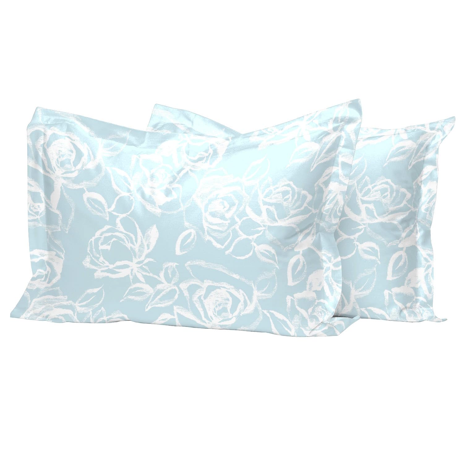 Pizuna Pure Combed Cotton Standard Pillow Cases 50x75 cm Blue Simply Floral, 400 Thread Count Soft Luxurious 100% Long Staple Cotton Sateen Weave Pillow Cover With 5cm Hem (Printed Pillowcase - 2 PC)