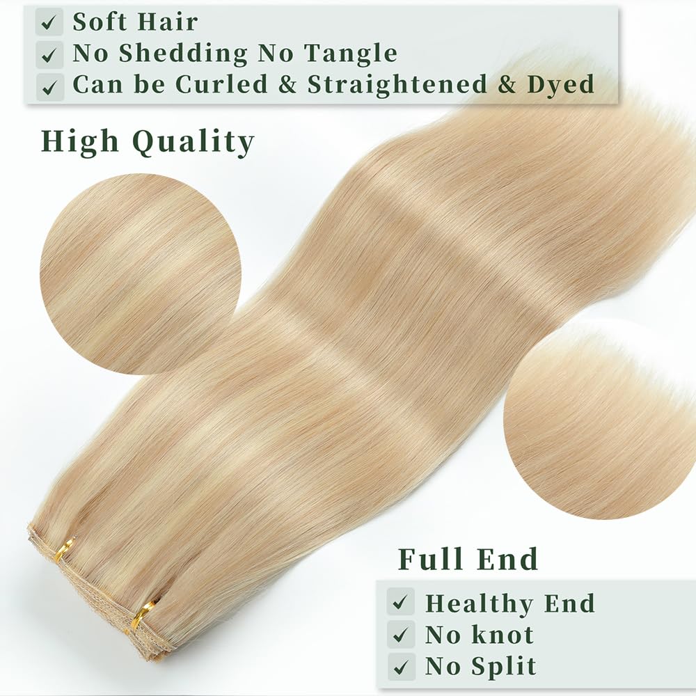 GUDOZO Clip in Extensions Human Hair 7pcs 35cm 80g Invisible Clip Extensions Human Hair Extensions Human Hair Clip Extensions Skin Weft Hair Extension(14Inch,P18K/613#)