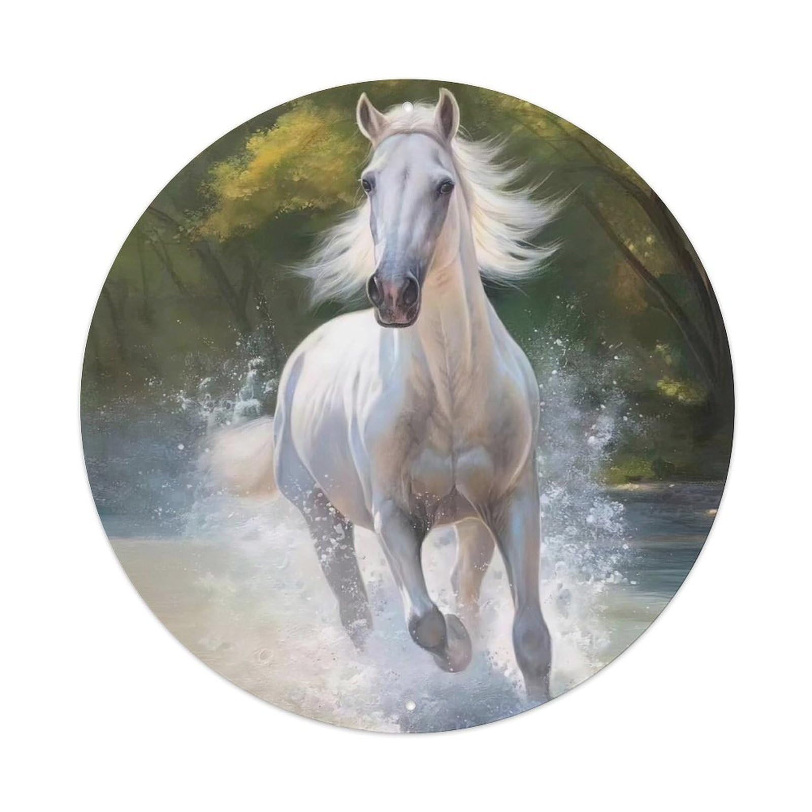 Animal Prancing Horse Vintage Metal Tin Sign Plaque Wall Decor for Cafe, Club, Garden Round Metal Poster 8x8Inch