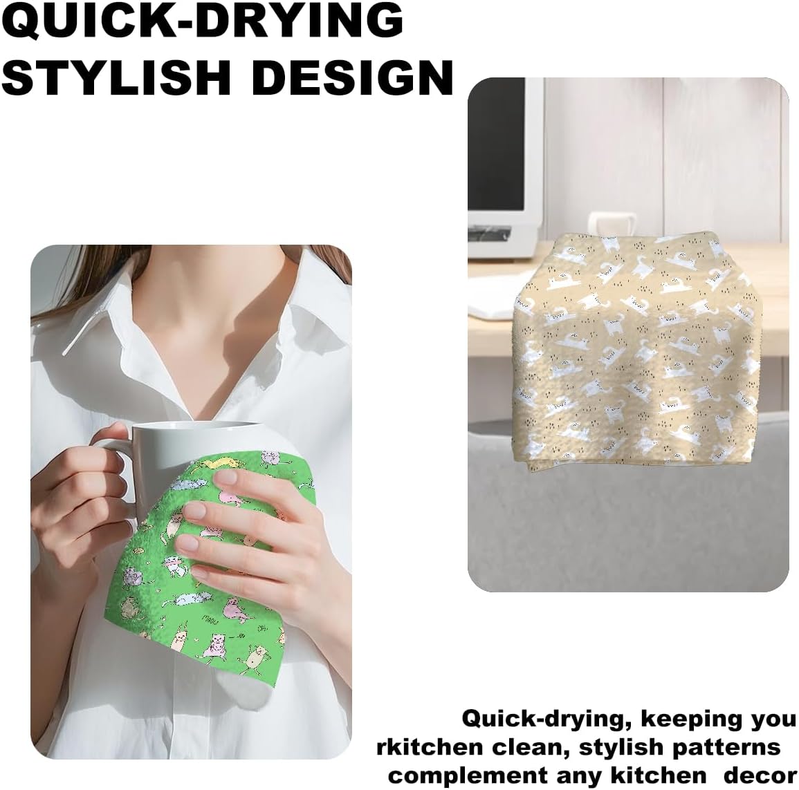 3 Pcs Cat Kitchen Towels, Cats Decorative Absorbent Microfiber Dish Cloth Tea Towel, Durable Waffle Hand Towels for Farmhouse Home Bathroom, Cat Lover Gifts for Women - Image 4