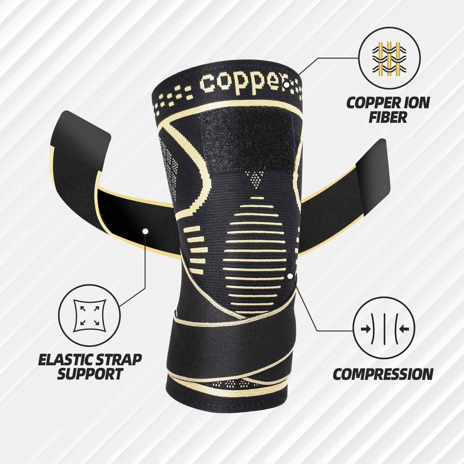 Lexniush Copper Knee Support for Women/Men – Adjustable Knee Brace with Strap for Knee Pain Relief, Ligament Damage, ACL, MCL – Knee Compression Sleeve for Running, Sports